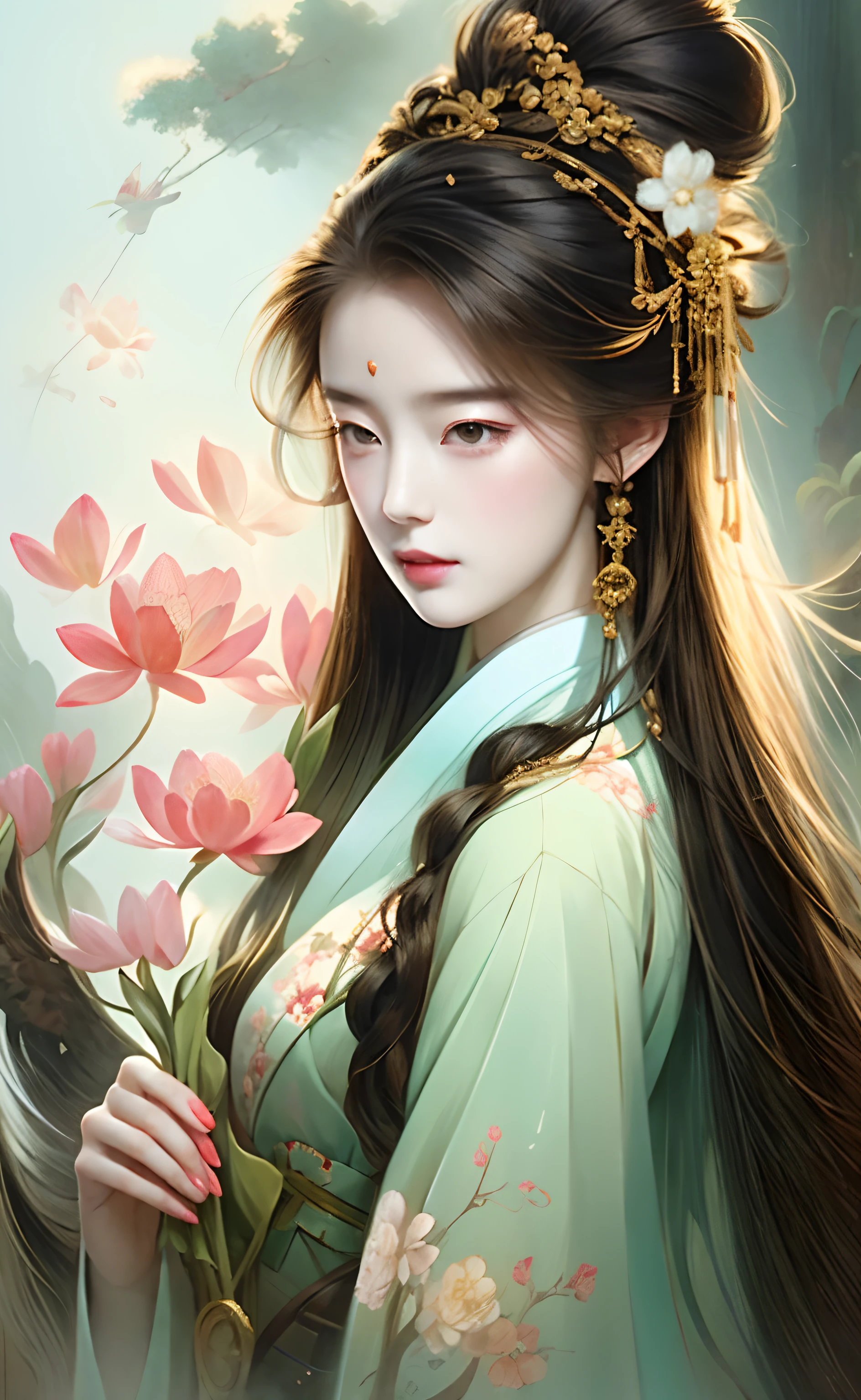 Highest quality, masterpiece, highest resolution, wallpaper, (1.4 realism), young girl, hanfu, --auto --s2