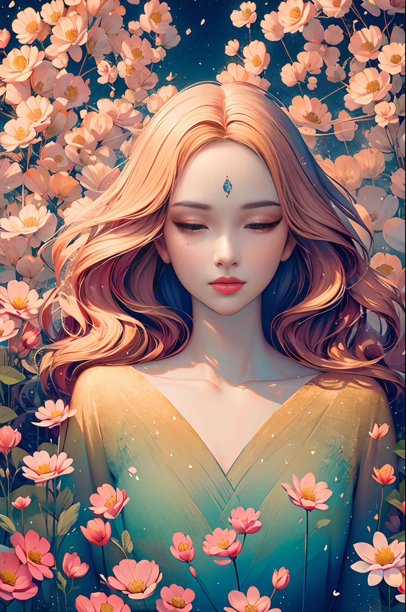 Ultra-high resolution (8K, Best quality), Highly detailed, Masterpiece:1.2, Amazing image of a beautiful woman, Delicate facial features, mesmerizing eyes, Mesmerizing lips, Flowing hair, An ethereal game of light and shadow, vivid vivid colors, Intricate floral elements, Seamless integration of fractal art, Rich and varied textures, Dreamlike atmosphere, Harmonious composition, dynamicposes, graceful movements, Lovely garden setting, Captivating perspective, magical ambiance, Surreal and engaging visual storytelling, Finely crafted brushstrokes, Meticulous attention to detail, Immersive、Lifelike depiction, Out of this world、Awesome artistic expression.