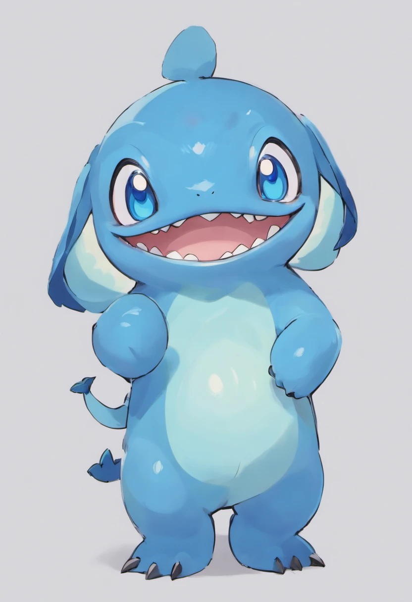 Blue Stitch Creature, Gum-like, with claws, blue eyes, Wide mouth scary