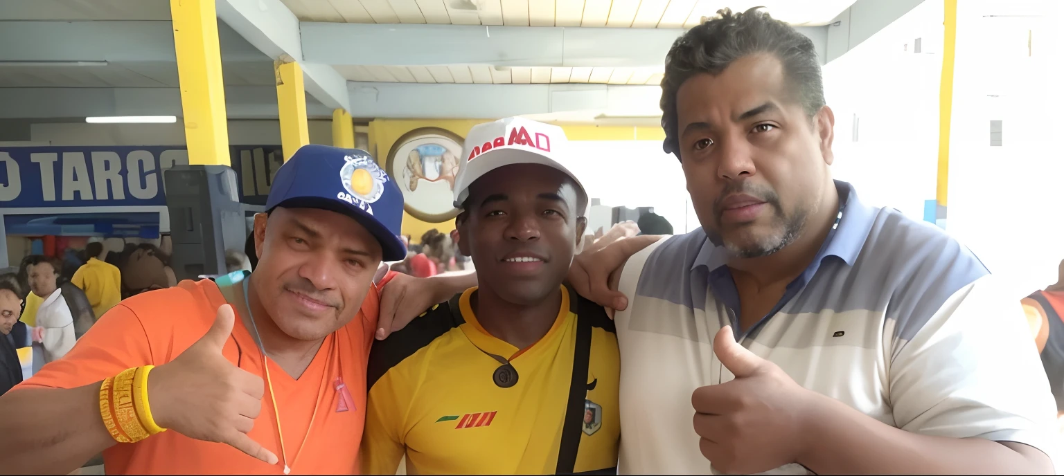 Three men are posing for a photo while holding thumbs up, Directed by: Willian Murai, julio lacerda, salvador, Directed by: Fernando Gerassi, na copa do mundo, Carmelo Blandino, Clemente, Directed by: Milton Menasco, Ronaldo Luis Nazario da Lima, Directed by: Willie Ito, inspirado em Willian Murai, Ronaldo Luis Nazario de Lima, 3 heads
