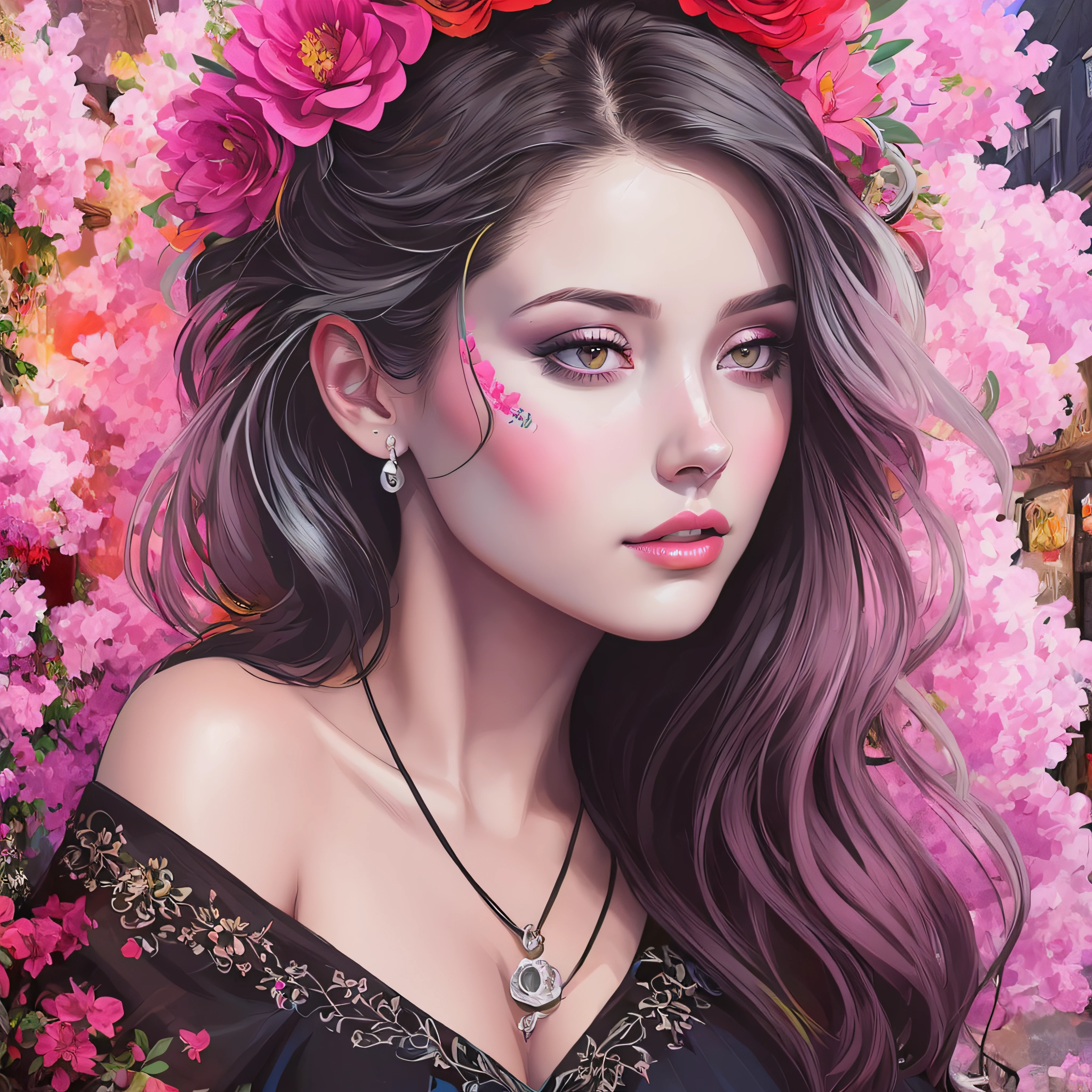 painting of a woman with a skull and flowers in her hair, in style of digital illustration, in style of digital painting, beautiful art uhd 4 k, beautiful digital art, beautiful gorgeous digital art, beautiful digital artwork, digital painting highly detailed, 4k highly detailed digital art, a beautiful artwork illustration, gorgeous digital art, highly detailed digital artwork