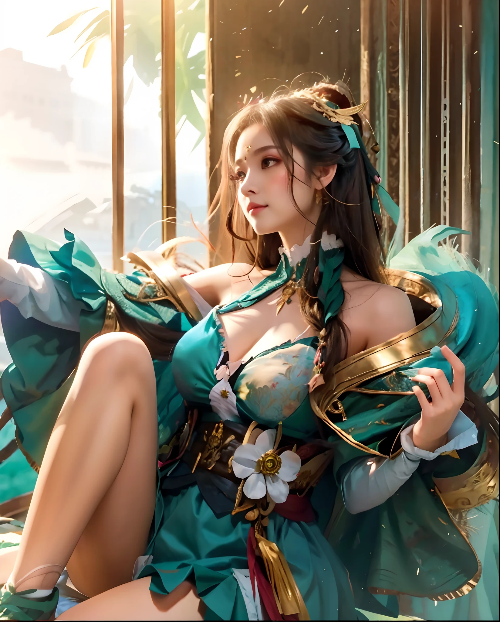 1 girl 19-23 years old, beautiful, 100% perfect, beauty, masterpiece , beautiful with Ancient costume , Ancient costume (Green)