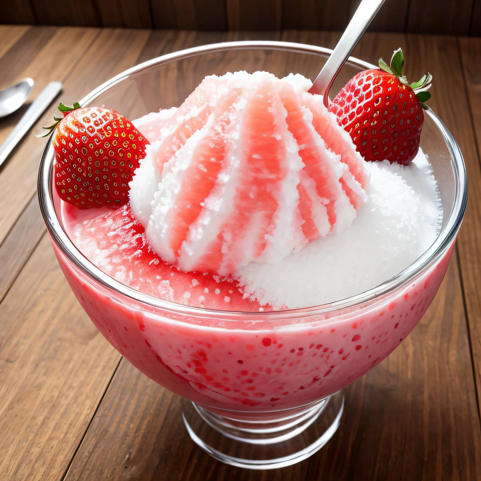 shaved ice, strawberry syrup, (Masterpiece), (Best Quality), (Ultra high Detailes)