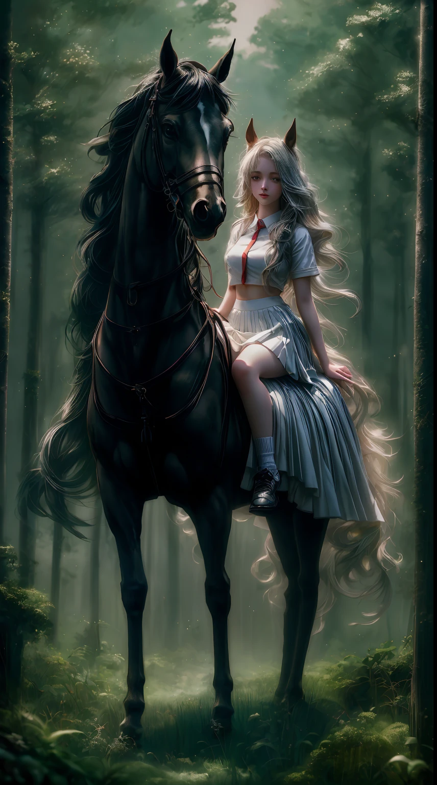 There is a woman riding a horse in the woods - SeaArt AI
