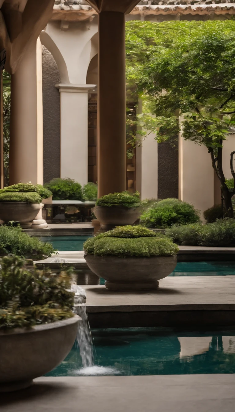 Access to the courtyard,You will see a spacious and sophisticated courtyard,The grounds of the courtyard are paved with high quality stone,Flat and smooth。The courtyard is surrounded by some greenery and flowers,Like an evergreen、shrubs and ornamental flowers, etc。The plants are placed and laid out with aesthetics and privacy in mind,Create a pleasant atmosphere。There is a small water scenic area in the middle of the courtyard,Water flows from the stone fountain,Brings cool, natural sound。