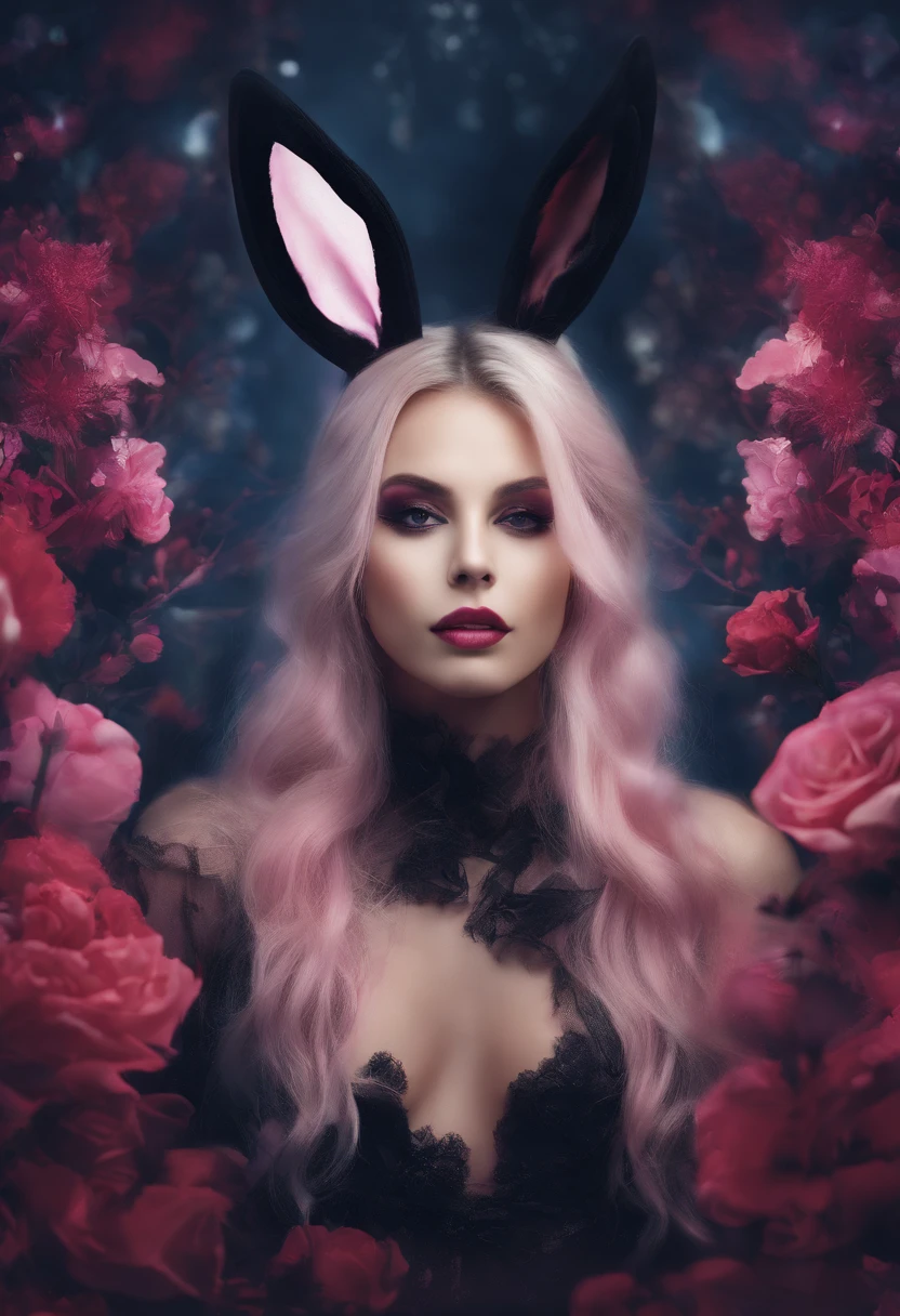 bunny, blur, bunny, flower, nature, no_humans, depth of field, to8contrast style, DARK_Glam, wearing DRK_Glam, deep shadows, (dark: 1.4), (8k, RAW photo, best quality, masterpiece: 1.2)