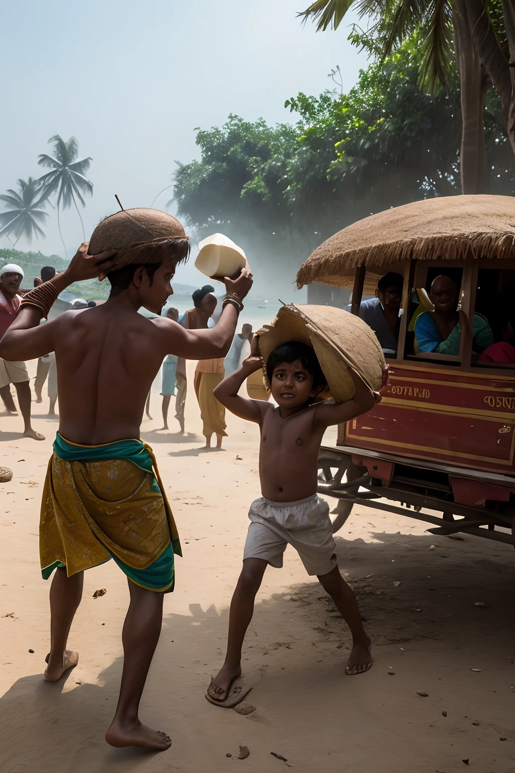 Smashing coconuts on one's head in India