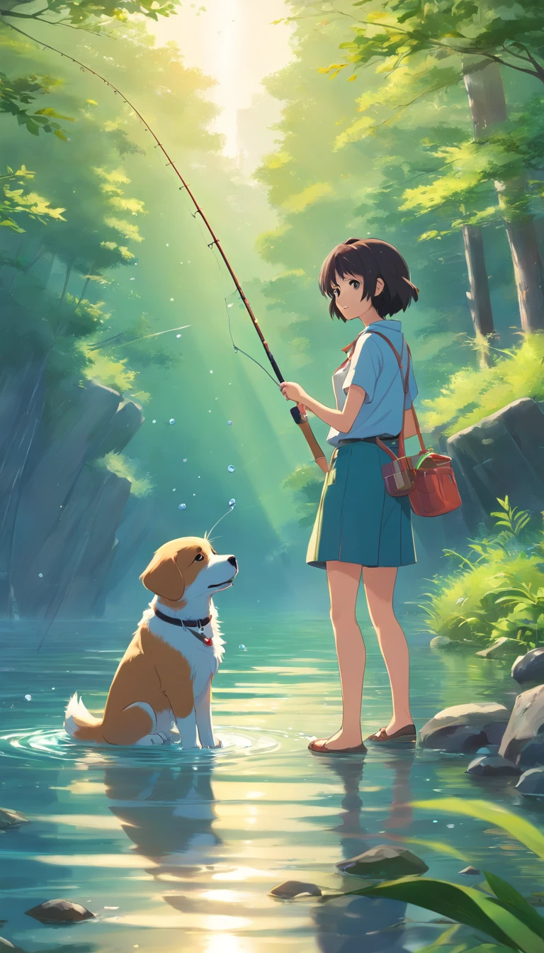 Realistic puppy fishing