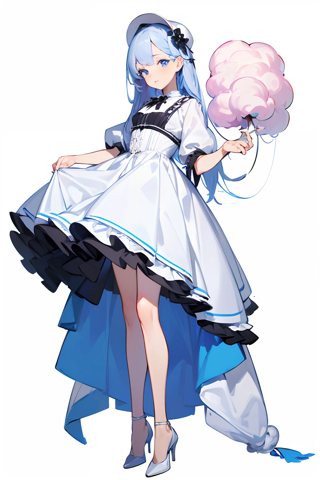 ((Best Quality)), ((Masterpiece)), ((Realistic)), (Character full body), (Very detailed), (((best quality, high quality))), ((((UHD, highres))), (concept art), 1 girl, standing full-body, Clear facial features,Simple line design,Transparent background,(tmasterpiece,top Quority,best qualtiy, Clear facial features,beautidful eyes,beauitful face), beautiful, (((detailed character))) (((white background))) 6 and a half heads full body, cotton candy, winter, high heels,