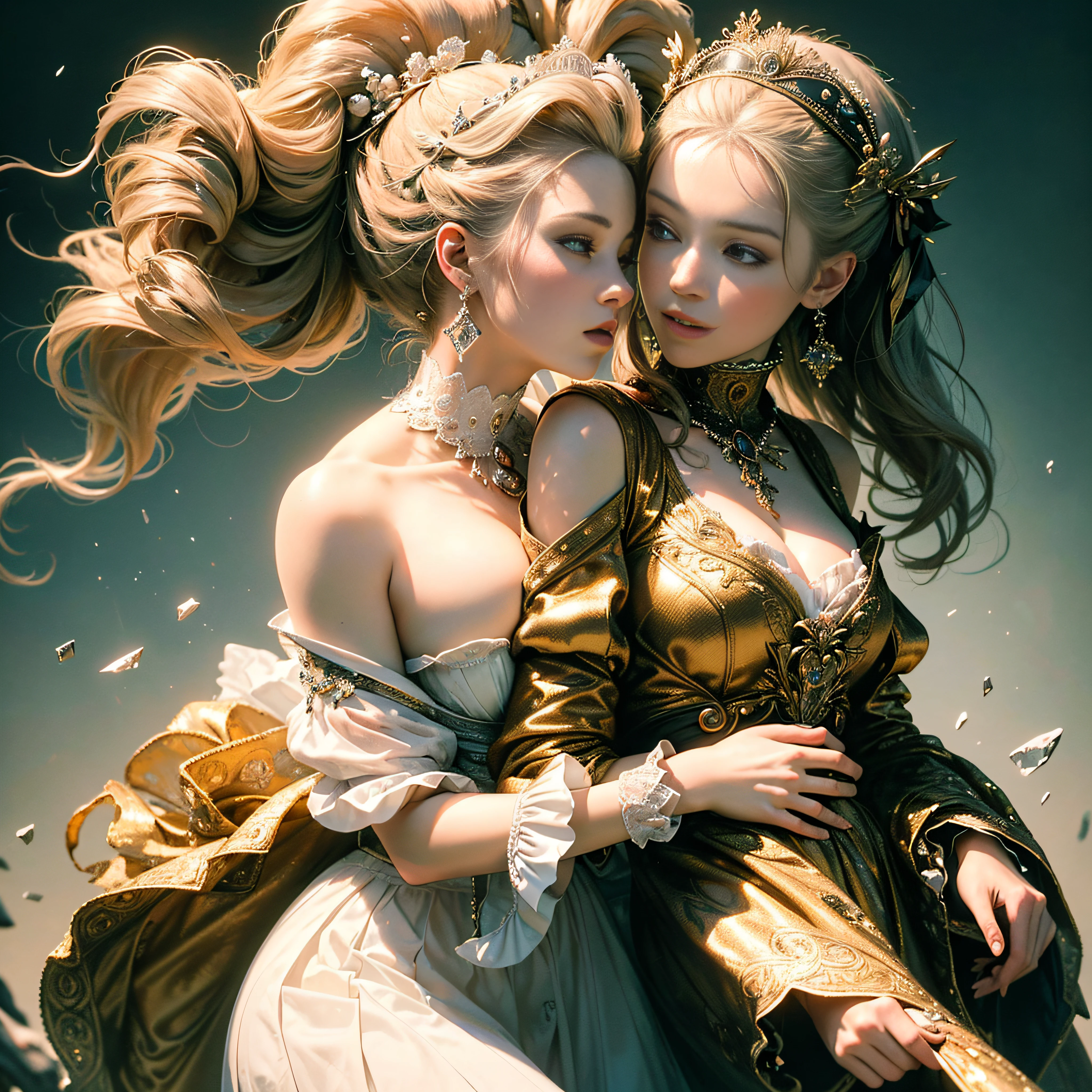 Masterpiece – Masterpiece ○○ quality – ○○ quality best quality(Highest Quality) , High quality(hiquality) etc ○○ detailed – ○○ details ultra detailed(Ultra-fine ) , Extremely detailed(Extremely detailed) , Finely detailed(Fine-grained) etc ○○ res – ○○ resolution ultra high res(超A high resolution) , very high res(hight resolution) etc Realistic – Realistic Photorealistic – photorealistic beautiful – beautiful 4k , 8K , 16K – 4K image quality , 8K , 16k distinct – clearly Best Aesthetic – Supremely Aesthetic ,Marie Antoinette embracing and kissing female lover's breasts, the female lover rubs Marie Antoinette to , Palace of Versailles,ue,1人,up hairstyle