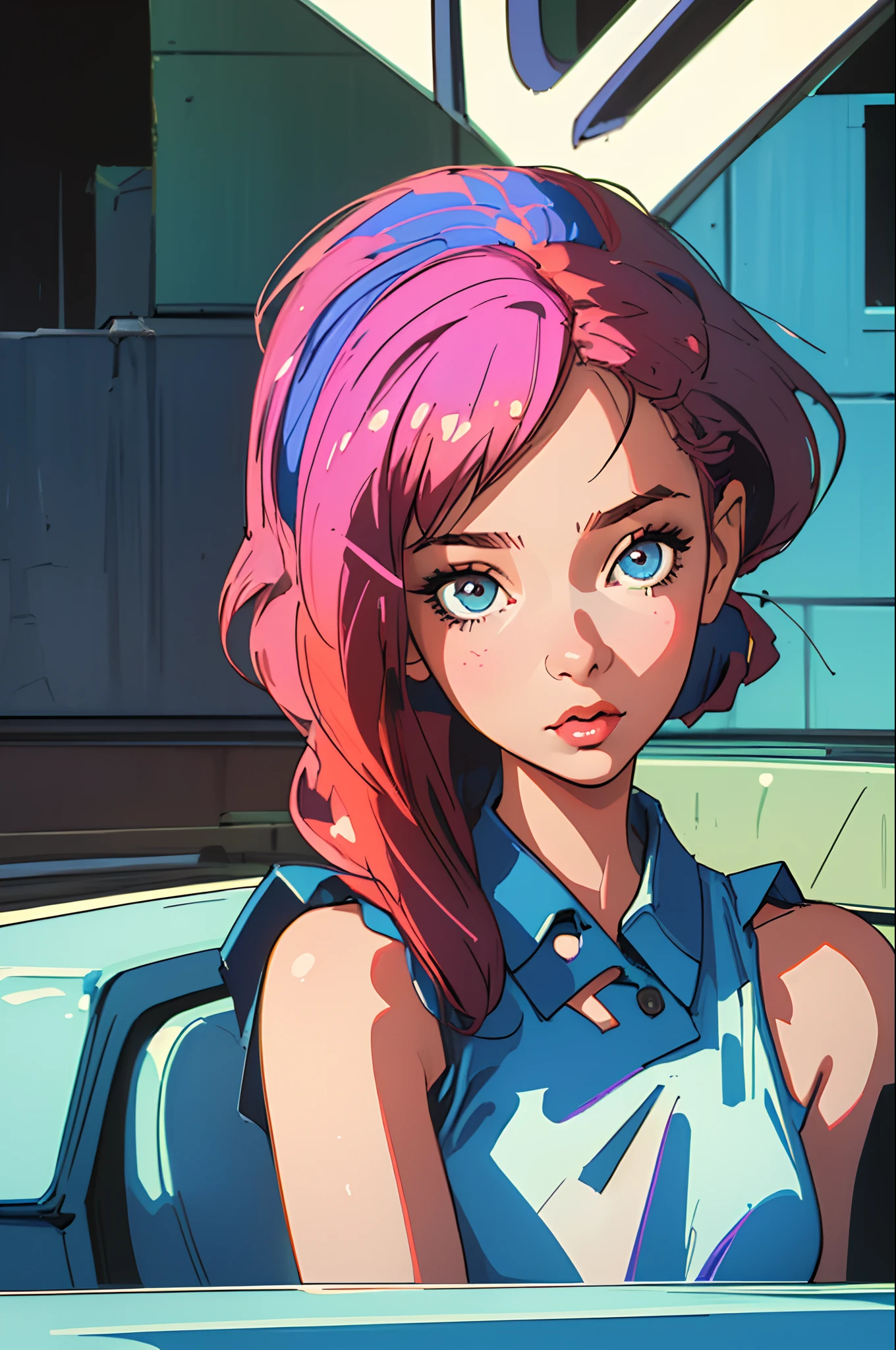 (best quality, masterpiece), 1girl, 1980s \(style\), looking at viewer, pinup \(style\), upper body, depression