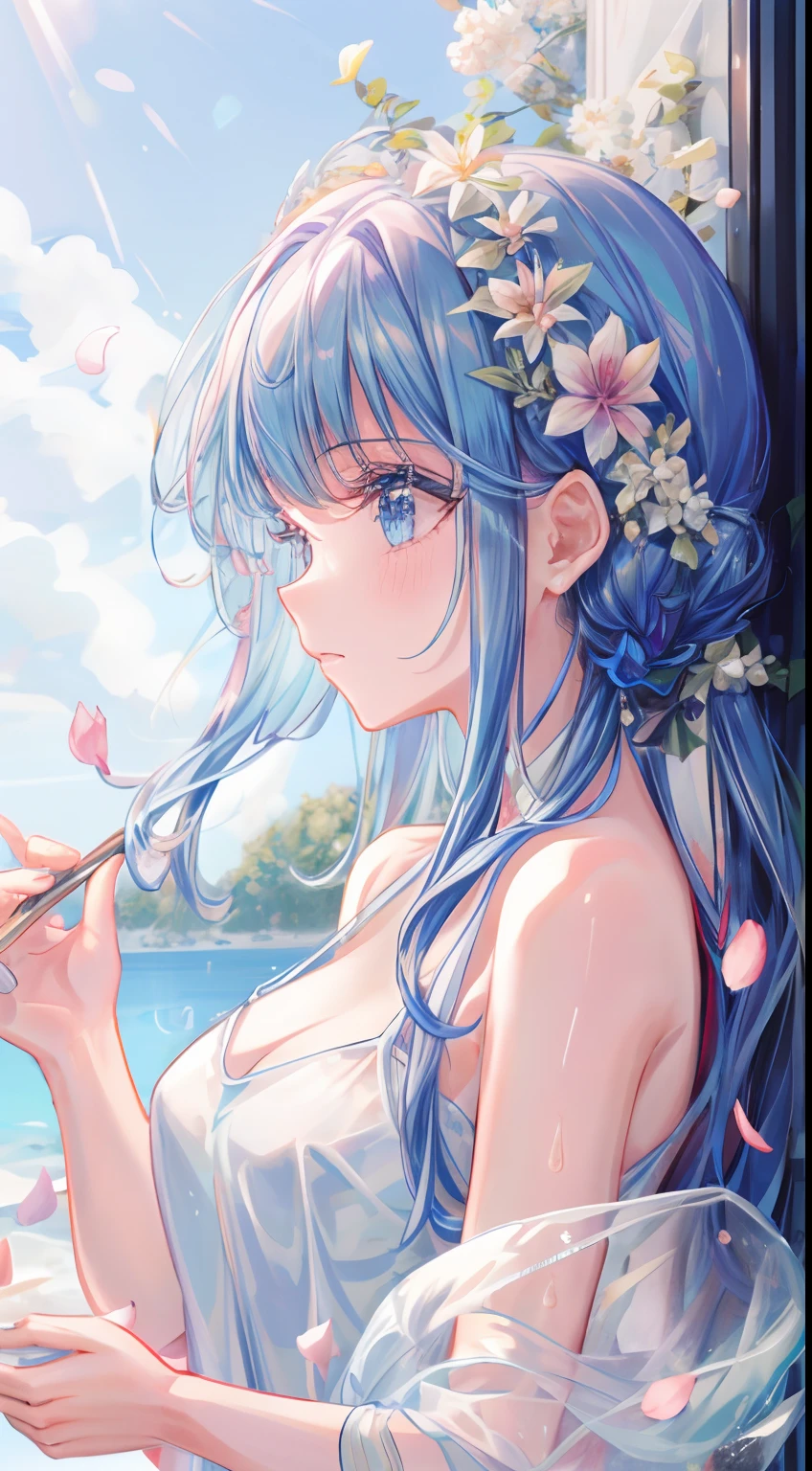 1 girl,flor,petal
