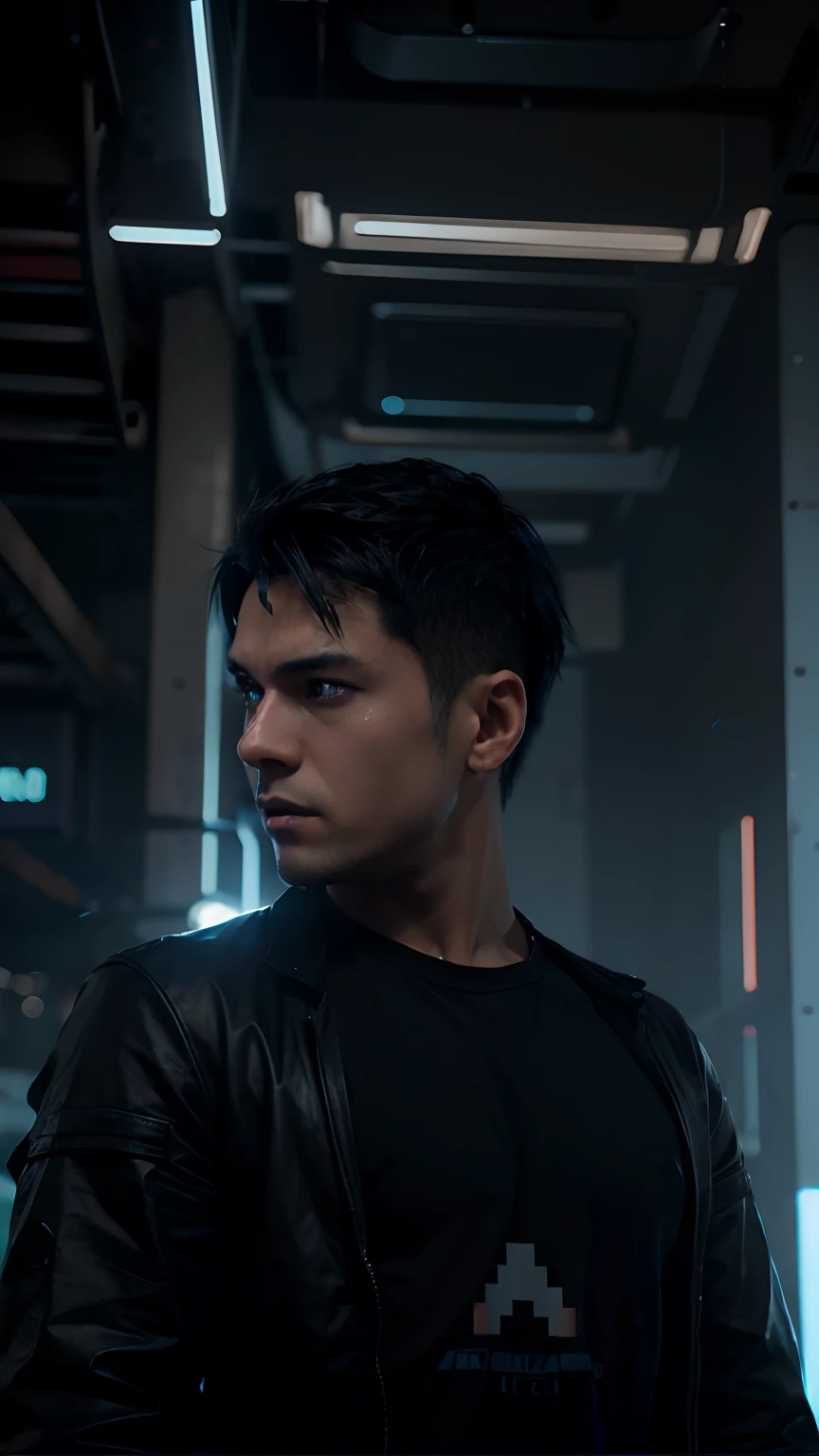 a man in a black shirt with a blue light on his face, jett from valorant, digital cyberpunk anime art, official fanart, profile picture 1024px, digital anime illustration, artwork in the style of guweiz, official fan art, digital cyberpunk - anime art, android jones and rhads, hero 2 d fanart artsation
