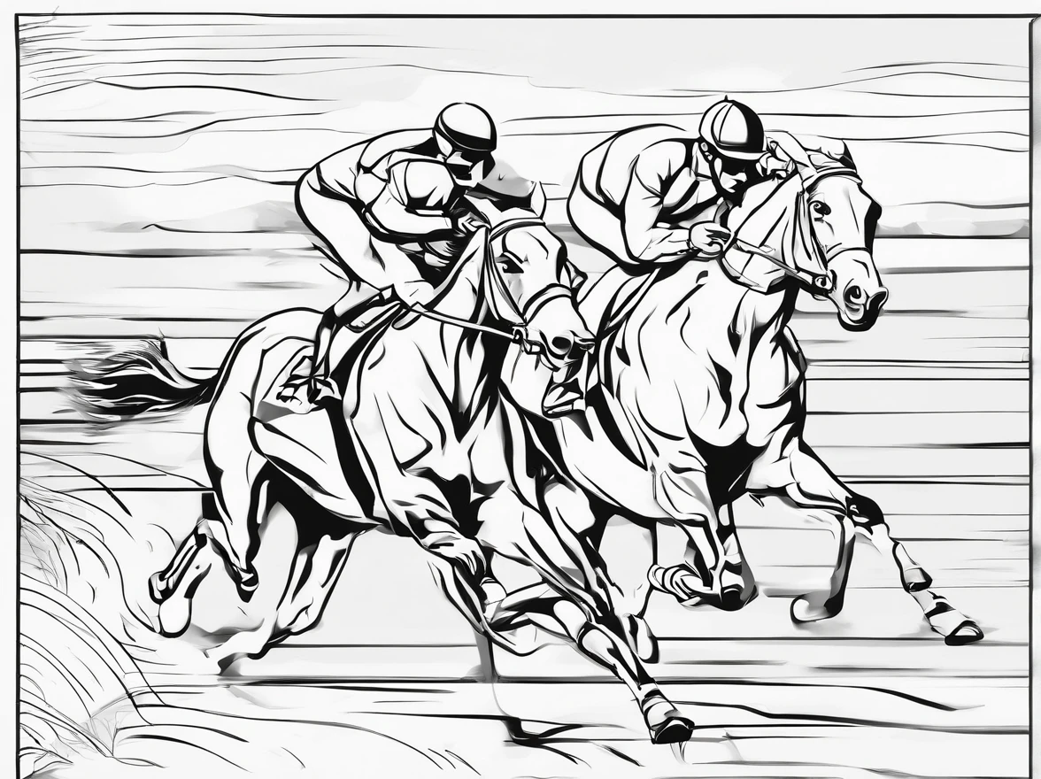 monochromes、horse racing、Feeling of sprinting、Horizontal angle、Line Art、silhuette