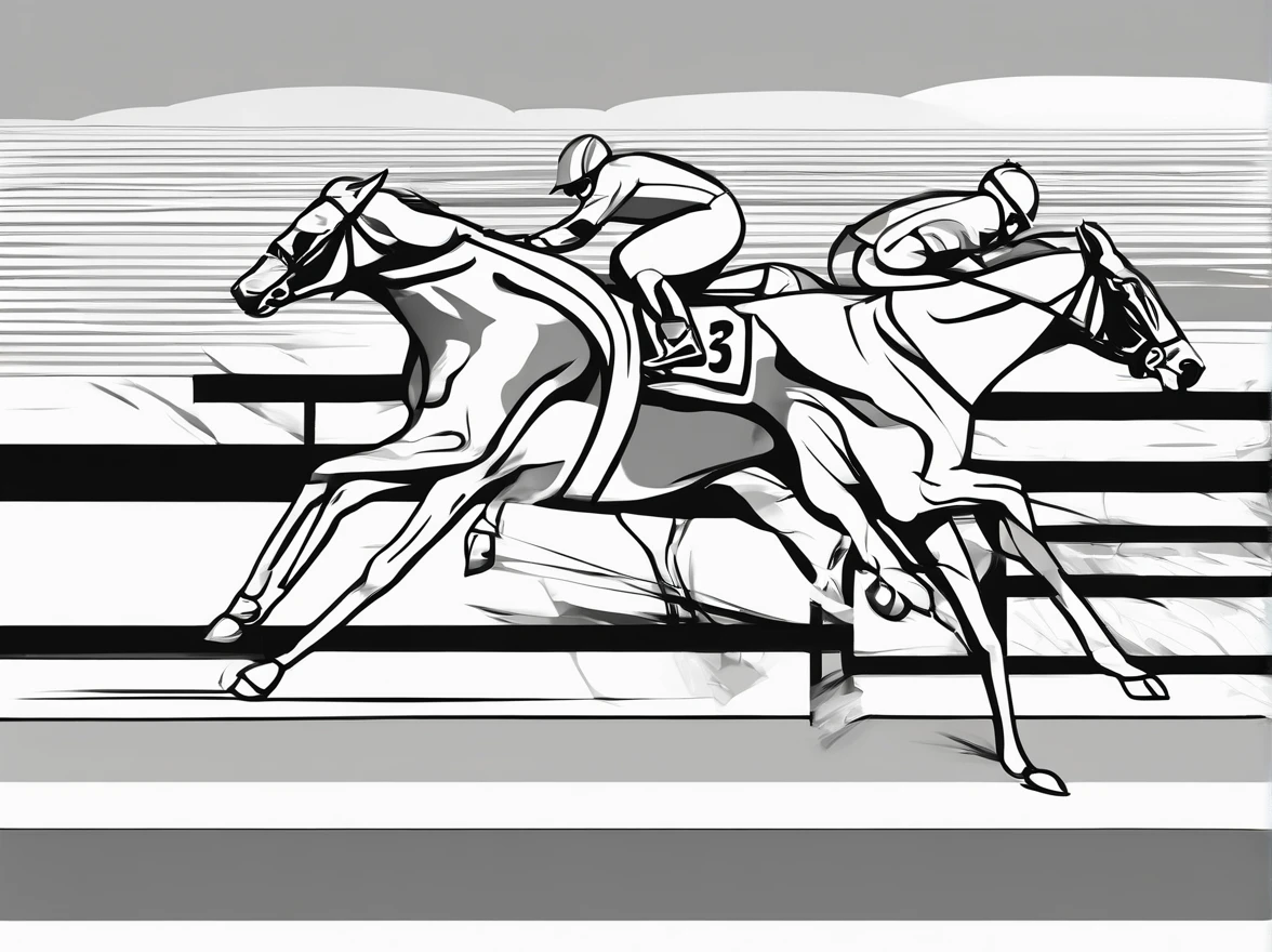 monochromes、horse racing、Feeling of sprinting、Horizontal angle、Line Art、silhuette