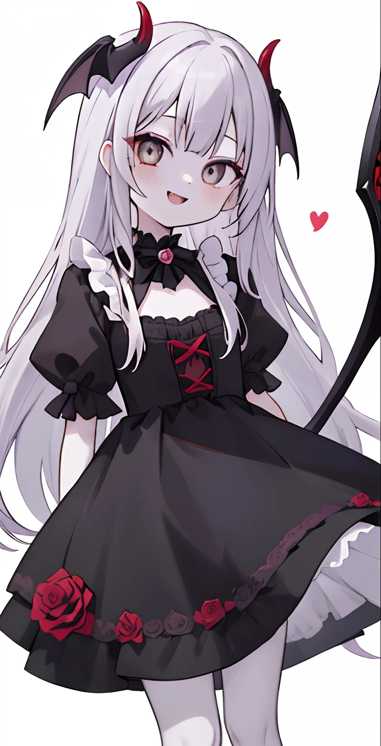 (8K、Masterpiece、masutepiece、​masterpiece)Vampires、Black dress、Cool dresses、Red Rose、roses、Background Simple、demon realm、cute little、a cool、(1girl in、the scythe、Diabolical、pluma)Silvery hair、Pale flesh-colored skin、Golden eyes、Cat-like pupils、a smile、There is something crazy about that smile、((((1girl in))))