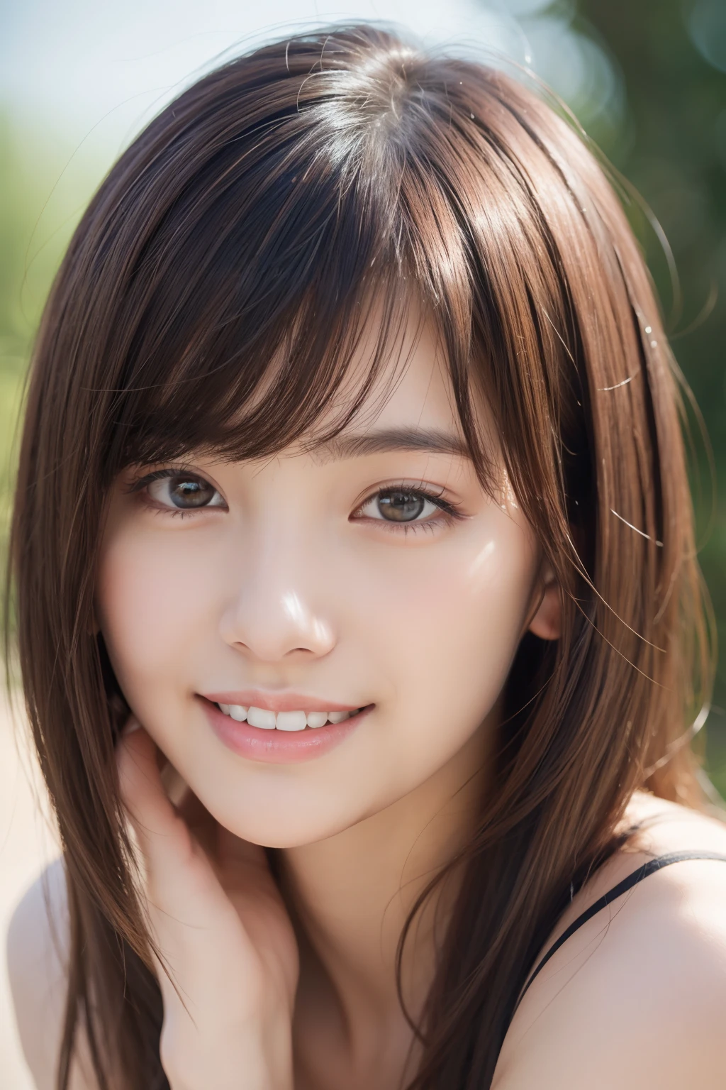 8K UHD,Raw photo,japanese beauty girl,(Real person:1.3),(hight resolution:1.4),(Detailed:1.5),(Realistic:1.7),age19,
masterpiece,Raw photo,Art Portrait Photography,Real person,Raw foto,超A high resolution,Photorealistic,Best Quality,(High detailed skin,Skin Details),Visible Pore,Shiny skin,masutepiece,credibly_absurderes,finely detail,colorized, extremely delicate and beautiful,Very detailed 8k wallpaper,8K High Quality,Film grain,beautiful girl with beautiful details,(Looking at Viewer),professional photography lighting,extremely detailed eye and face, Eyes with beautiful details,analog style,Pay close attention to detail,blush,Cute and playful,Adorable,Medium Hair, hair messy,asymmetrical bangs,brown haired,Straight teeth,Smile,