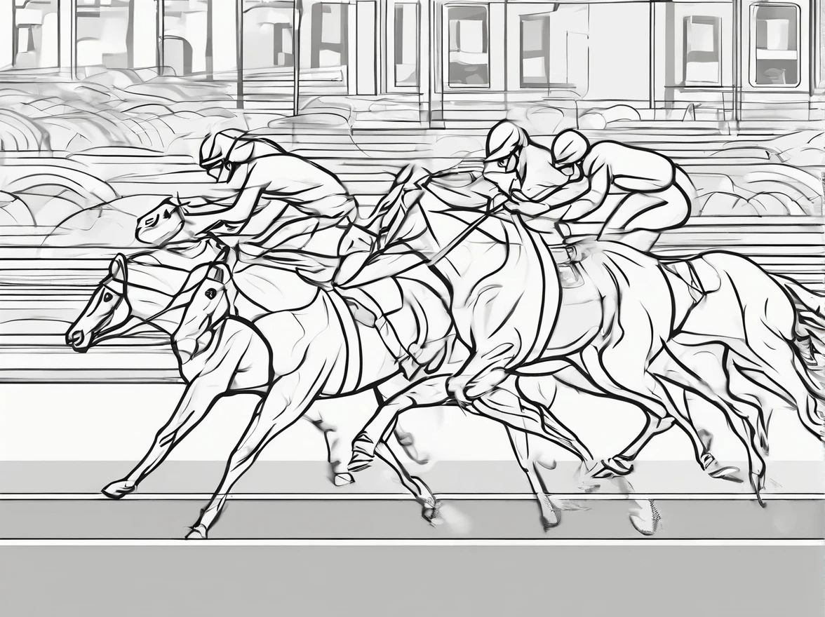monochromes、Horse racing、Feeling of sprinting、Horizontal angle、line-drawing、silhuette