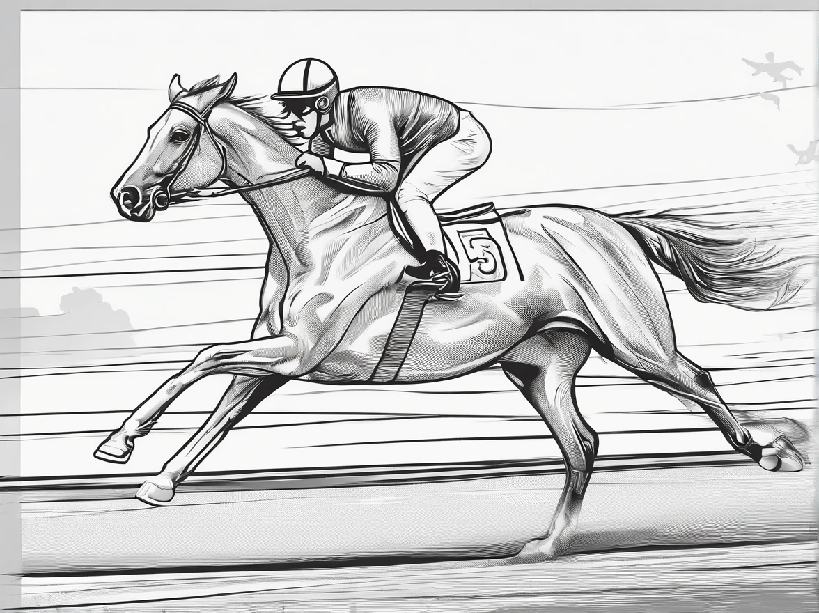 monochromes、Horse racing、Feeling of sprinting、Horizontal angle、line-drawing、silhuette