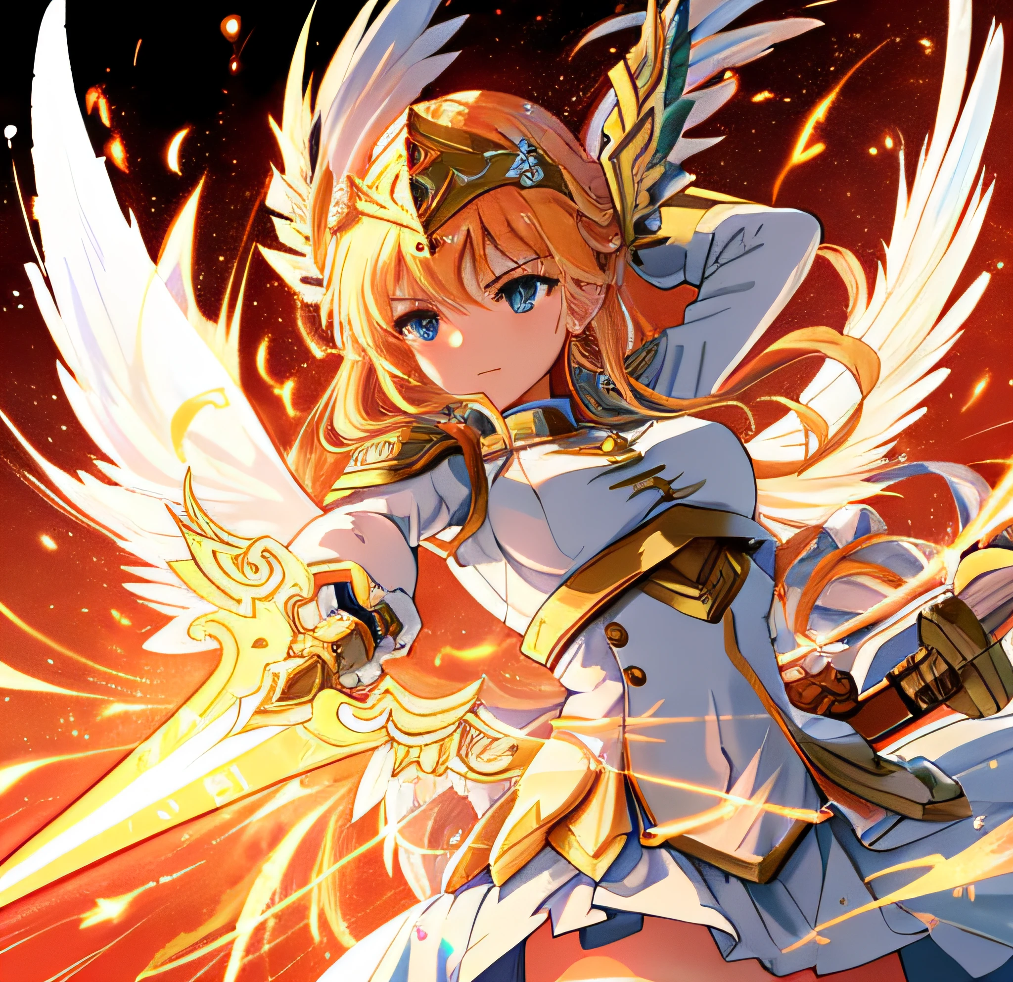 a cartoon image of a girl with a sword and a helmet, valkyrie style character, knights of zodiac girl, character art of maple story, angel knight girl, epic mage girl character, maple story gun girl, mystical atlantean valkyrie, as a mystical valkyrie, mystical valkyrie, she is holding a sword, pixie character, advanced digital art