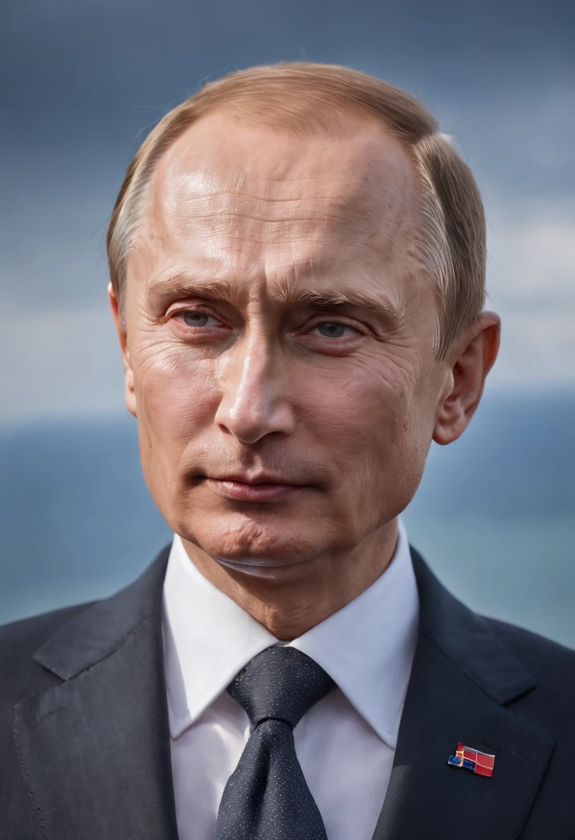 valadimir putin, 63-year-old,2022, Oldman, bald, without hair, smiling face, muscle, wear a batman costume Take off your mask, (Full-body image.) G