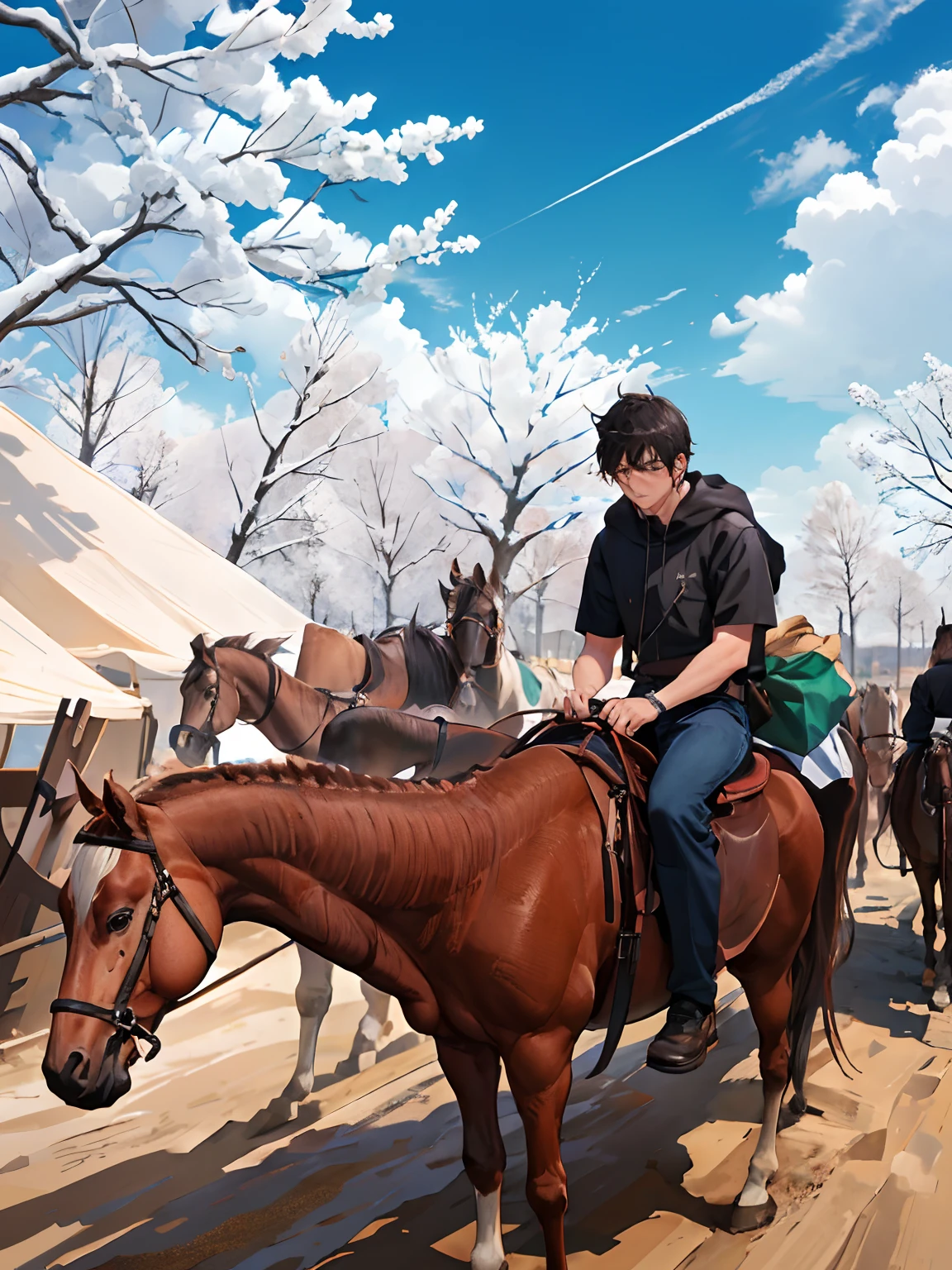 There are a lot of people riding horses on dirt roads, mounted on a horse, Riding a horse, with horse driven, 👰 🏇 ❌ 🍃, ride horse, the see horse valley, Edited, ride horse, Riding a black horse, 4 0 9 6, exclusive, bts, Behind the scenes, taken on iphone 14 pro, Riding a camel, Man in horse suit