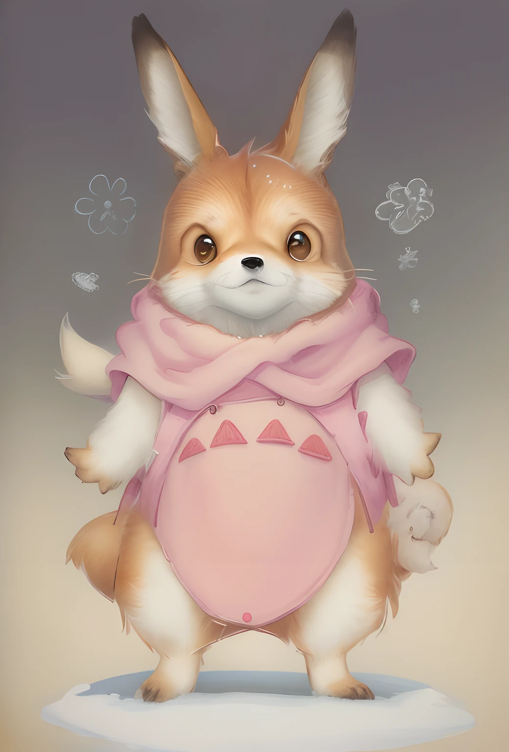 Painting by Jean-Baptiste Monge depicting a little shaggy fox girl, Dressed in warm knitted pink air dress with rescue gear on winter day with snow, , jean - baptiste monge, anthropomorphic --ar 2:3 --testp -optimistic;