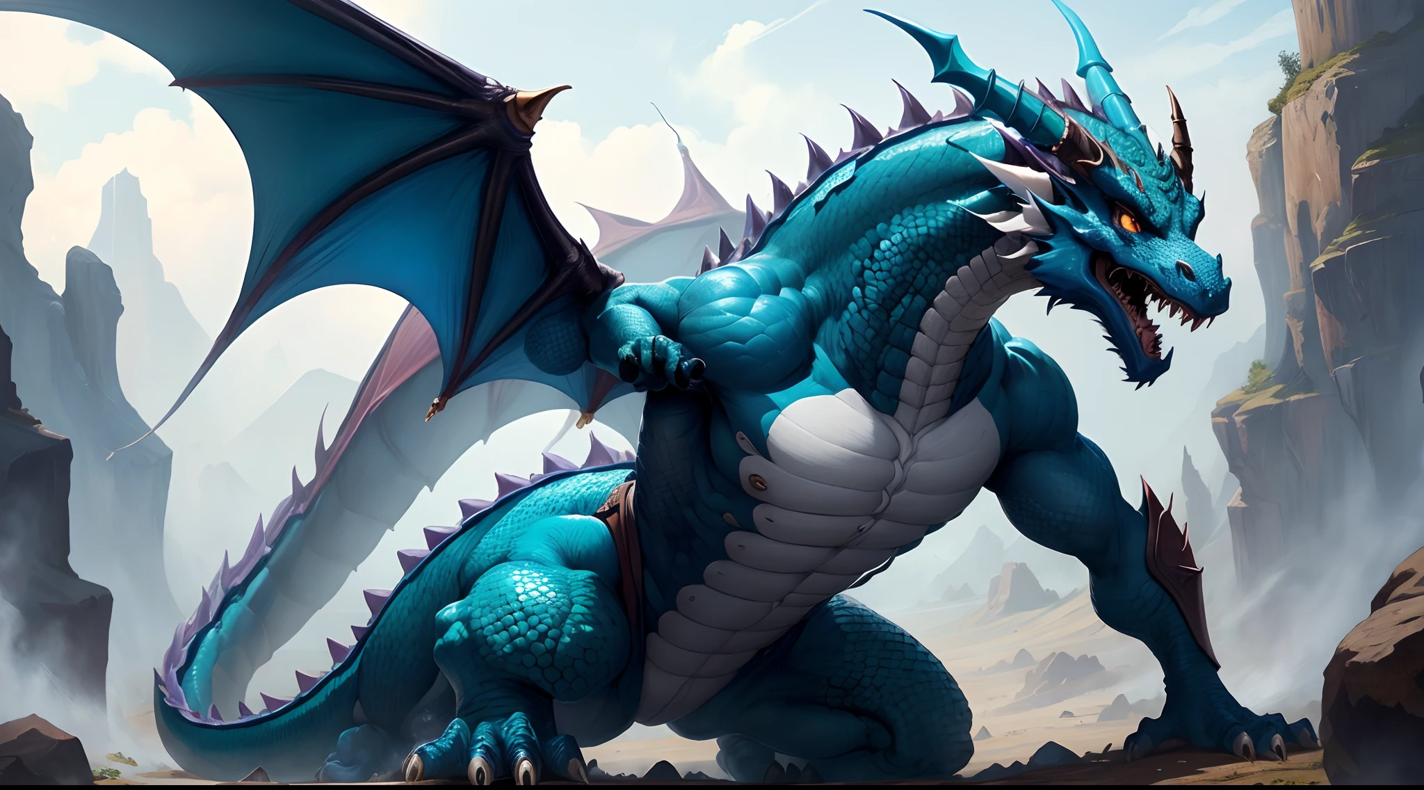 ((best quality)), ((masterpiece)), (detailed), one prussian blue coloured dragon