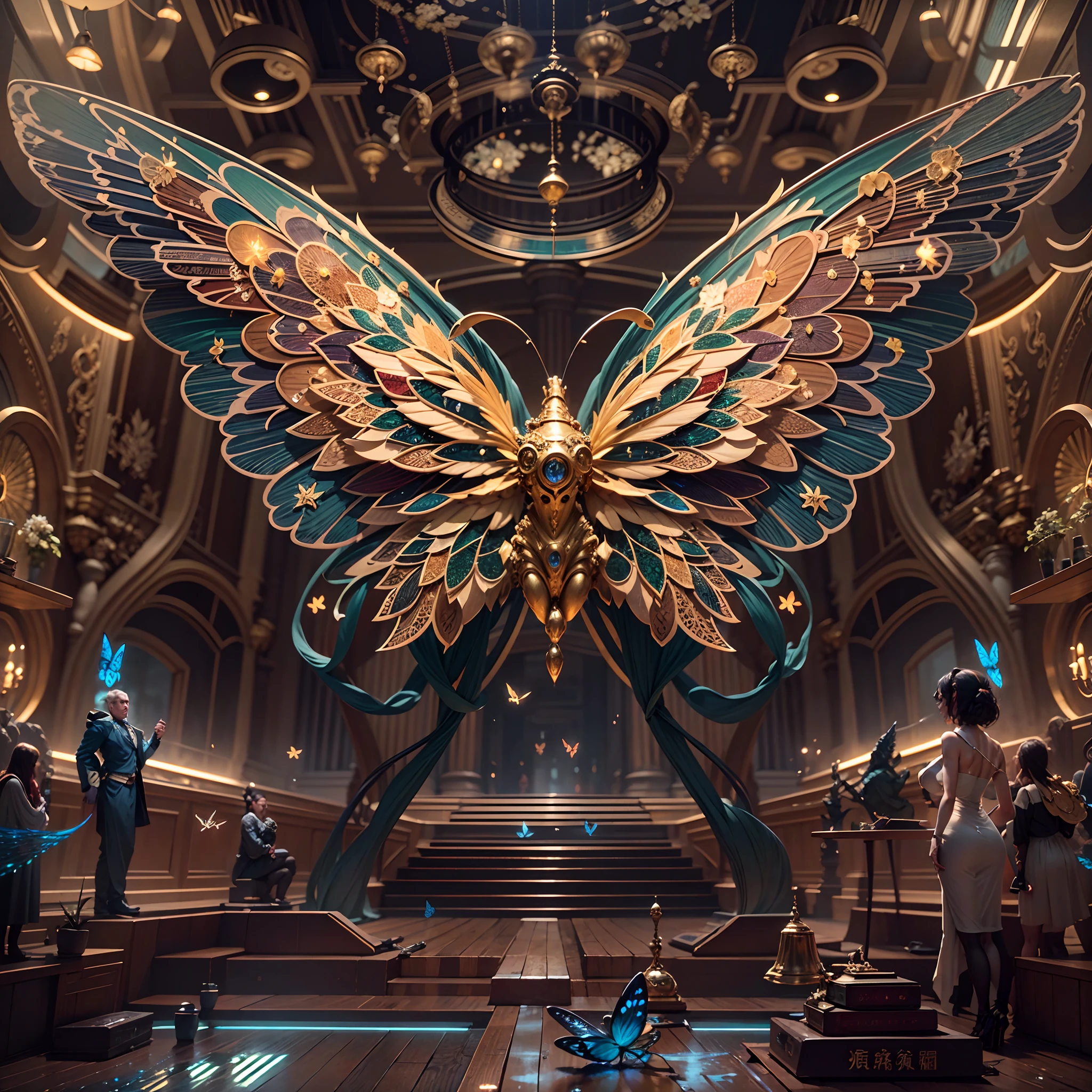in a panoramic view,photorealestic,A giant golden mechanical butterfly flies through space,The modular composition of the whole body gold machinery,Gold and precious metal casting,The colorful wings are made of gold thread,It features charming Ottoman decorative motifs,Set with luxurious gemstones in a variety of colors,High-tech wings,Tail bomb propulsion,Decorated with diamonds,The huge wings are densely covered with extravagant ornaments,Giant mechanical butterflies,Fly over the galactic starry sky,There are fighters around,Perfectcomposition,the detail,The light and shadow work best,HighestQuali,This CG-rendered realistic painting gives a grand scene and visual impact,Let the viewer feel a wonderful and magnificent sci-fi world。Epic,detail-rich,It forms a spectacular sight,Use Pixai to bring powerful AI models to life, Show the limitless creativity and possibilities of our imagination. Experience the future of the cityscape at Pixai,Immerse yourself in a visionary world of art,the detail, Masterpiece, Best quality, 8K, (Oily skin, cell-shaded:1.3), line art in colour, (The art of Maciej Cuciara:1.15), art of greg rutkowski,Intricate details, finetextures, Surreal,Perfectcomposition,A detailed,Cinematic texture,realisticlying,photorealestic,HighestQuali,,Version tone mapping, highly detailed, Smoothness, Sharp focus, Beautiful illustration, Epic effect,photore, The light from the back window is backlighted, 动态照明, Mist, 复杂, filmgrain, professinal,,Volumetriclighting, subsurfacescattering, Good highlights, Good shadows, cinematic ligh,Beautiful studio soft light,rim-light,ellegance,beatiful background,rendering by octane,HR Giger style,8K,top Quority,tmasterpiece,illustratio,smooth and beautiful,highly detailed,CG wallpaper,(realisticlying,Fidelity:1.37),outstanding,Exquisite details,tmasterpiece
