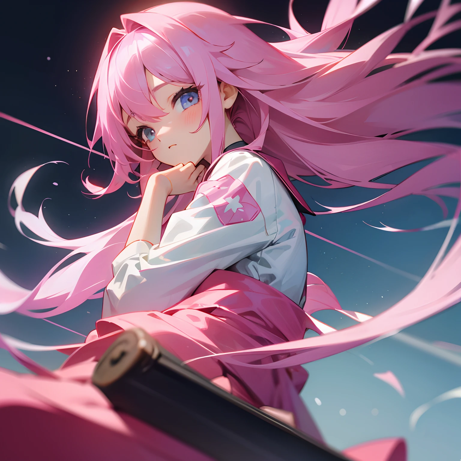 Pink hair。The long-haired。s girl