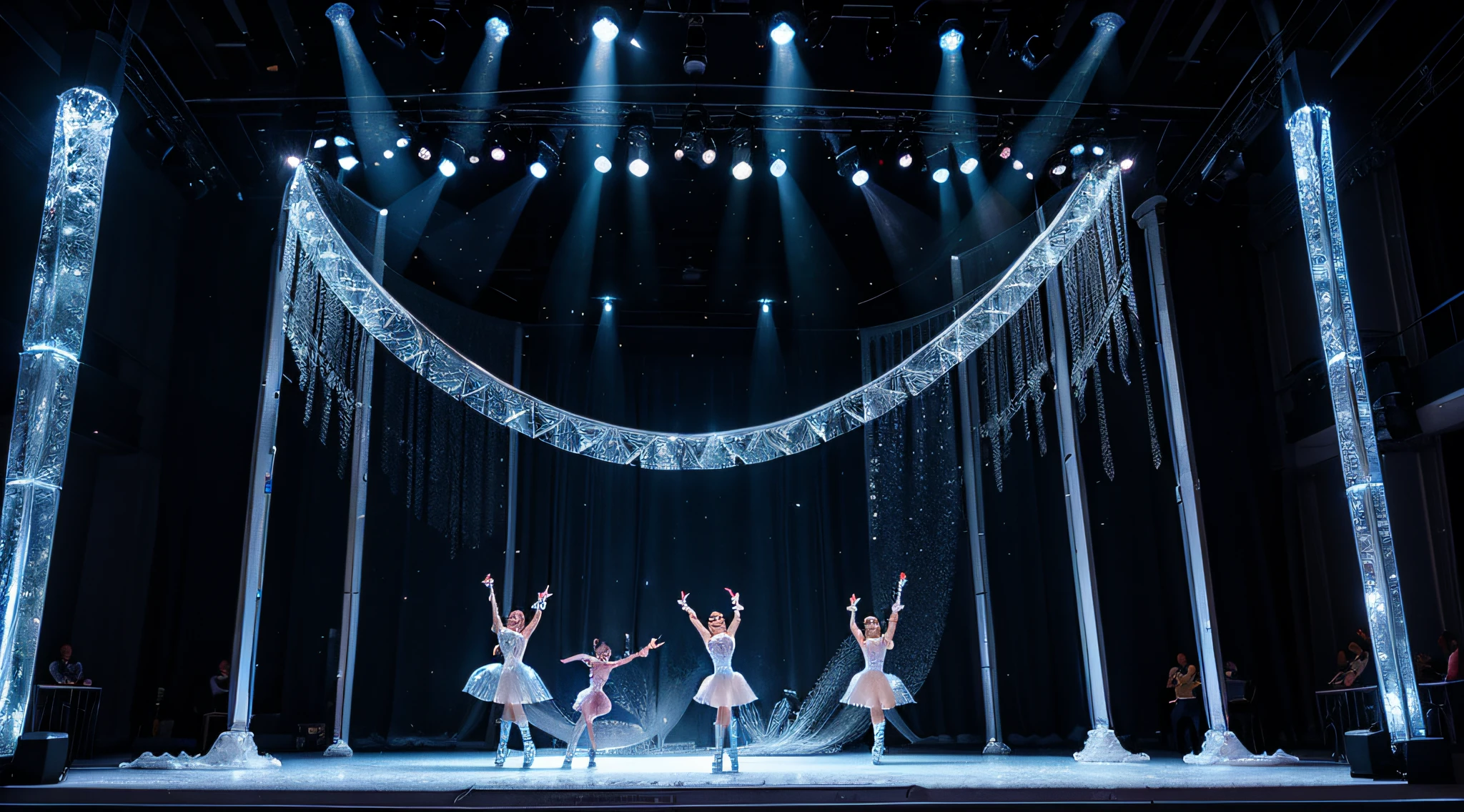 Enchanting ice ballet stage, spotlight, Enchanted Ice, Glittering ice crystals