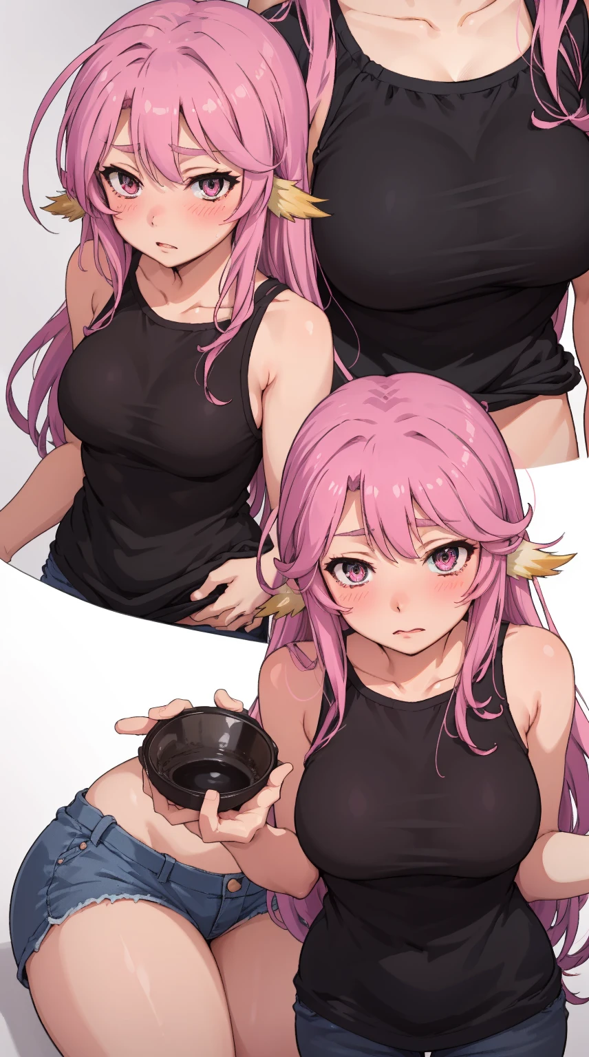 Jibril, blushed, perfect anatomy, detailed eyes, detailed lips, extremely detailed eyes and face, vivid colors, sharp focus, masterpiece:1.2, ultra-detailed, blushed, ((doggystyle)), (solo), ((casual clothes)), sleeveless, ((((360 view)))).