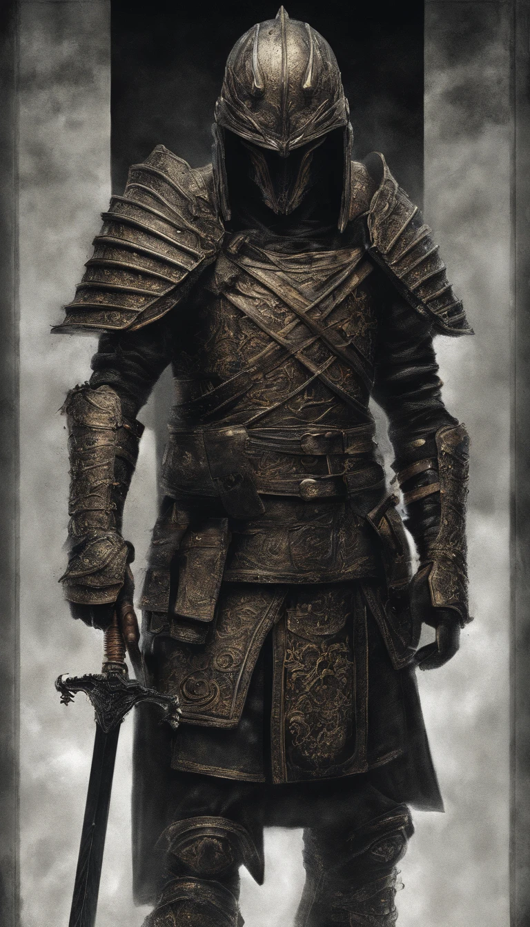(best quality,ultra-detailed,realistic:1.37),detailed eyes,detailed lips,extremely detailed eyes and face,long eyelashes,1 soldier in samurai armor,holding a sword,holding a shield,wearing a helmet,wearing a luxurious dark gold armor,wearing armor gloves,wearing armor boots,wearing a black and gold cape,eyes glowing red,devil,hyper-realistic art,full-body portrait with extreme details,character standing