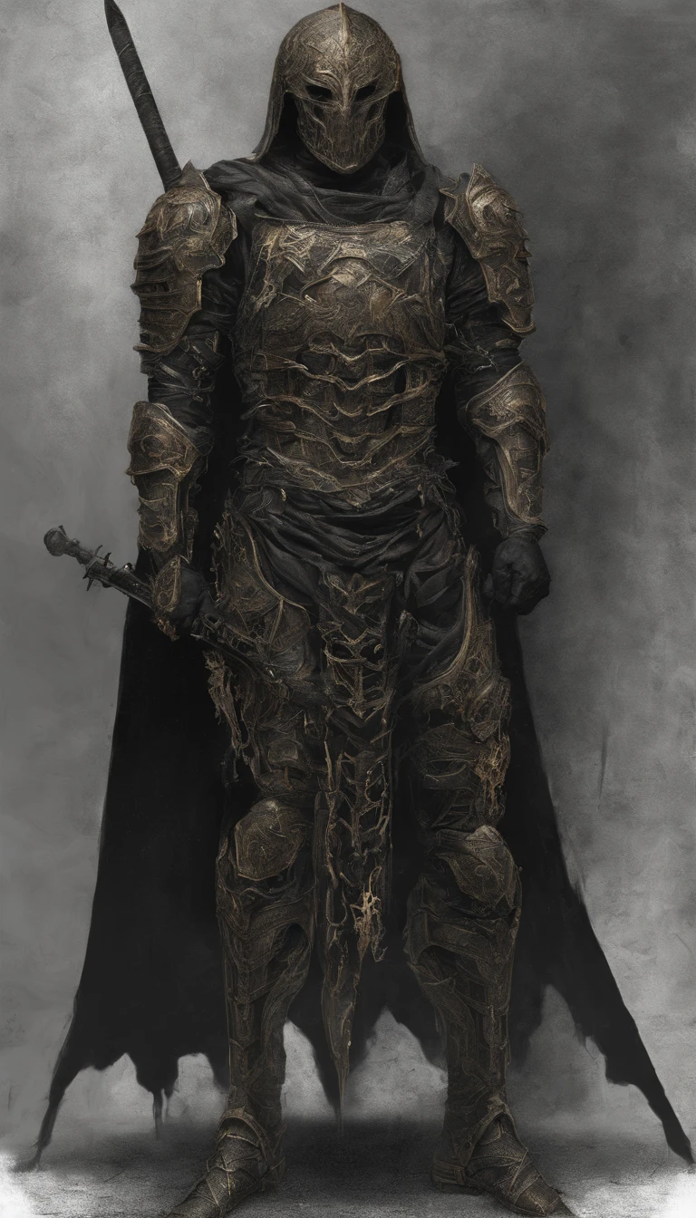A soldier wearing armor from the Warring States Period，Holding a sword and a shield in hand，wearing her helmet，Wearing dark gold luxurious armor，Wearing armor gloves，Wearing armored combat boots，Wearing a black and gold cape，Eyes glowing red，The demons，Surreal art，Ultra-detailed full-body portraits，character is standing