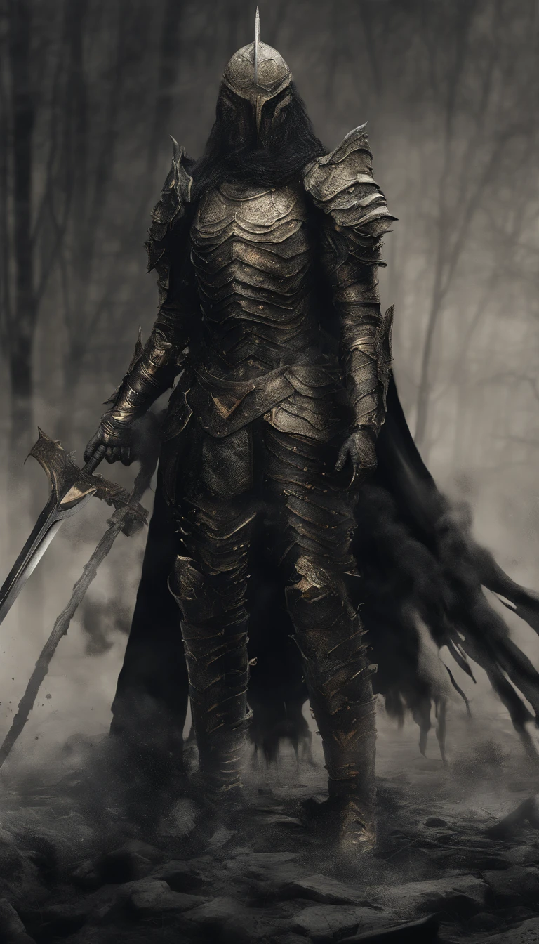 A soldier wearing armor from the Warring States Period,Holding a sword and a shield in hand,wearing her helmet,Wearing dark gold luxurious armor,Wearing armor gloves,Wearing armored combat boots,Wearing a black and gold cape,Eyes glowing red,The demons,Surreal art,Ultra-detailed full-body portraits,character is standing