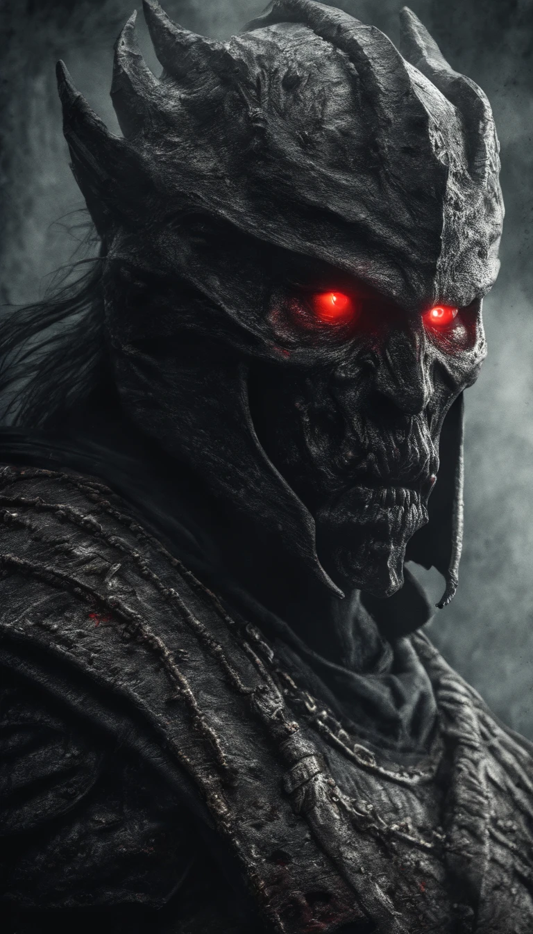 (best quality,ultra-detailed,realistic:1.37),ancient warrior with sword and shield,supernatural art,demonic creature,red glowing eyes,extremely detailed portrait, portrait, warrior, ancient, sword, shield, supernatural, demonic creature, red glowing eyes