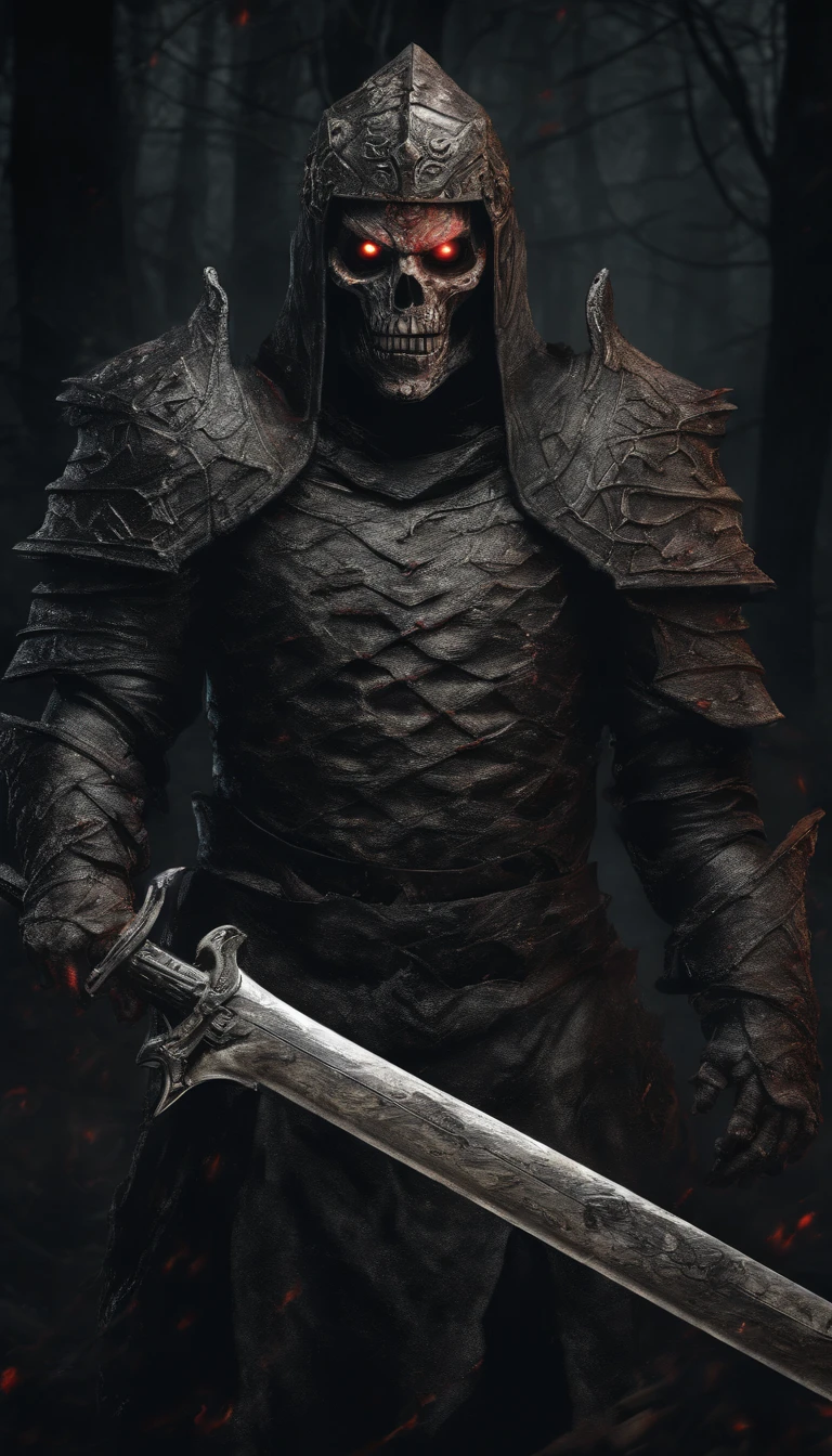 (best quality,ultra-detailed,realistic:1.37),ancient warrior with sword and shield,supernatural art,demonic creature,red glowing eyes,extremely detailed portrait, portrait, warrior, ancient, sword, shield, supernatural, demonic creature, red glowing eyes
