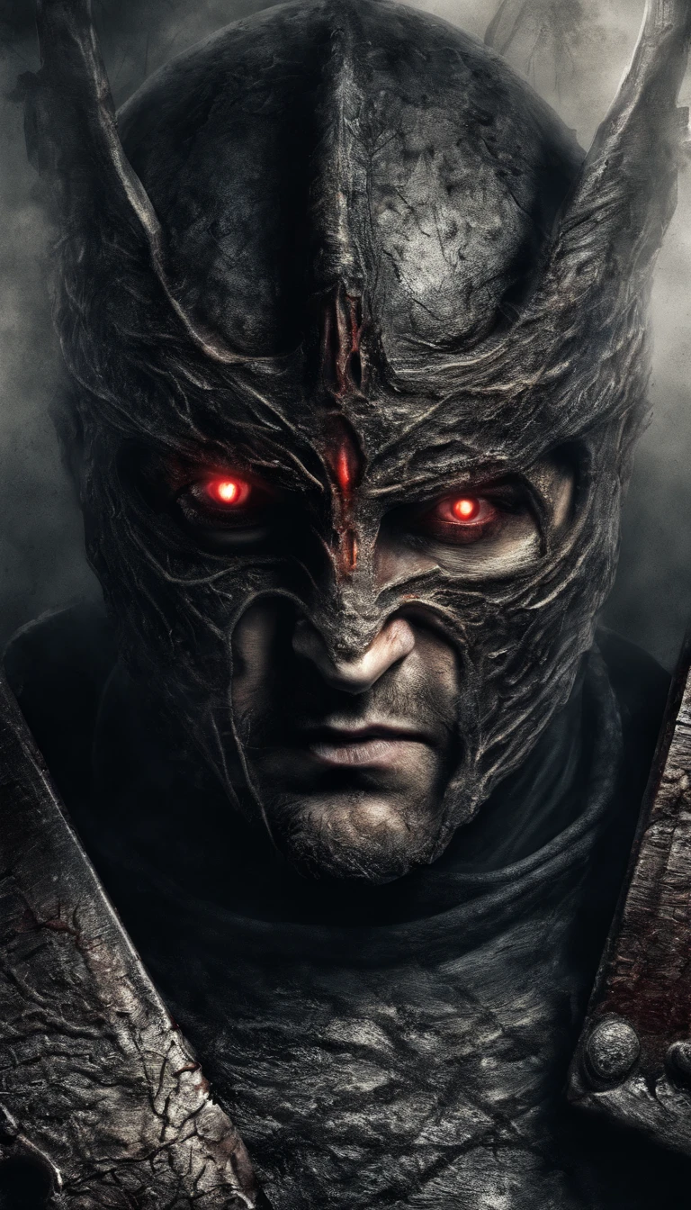 (best quality,ultra-detailed,realistic:1.37),ancient warrior with sword and shield,supernatural art,demonic creature,red glowing eyes,extremely detailed portrait, portrait, warrior, ancient, sword, shield, supernatural, demonic creature, red glowing eyes