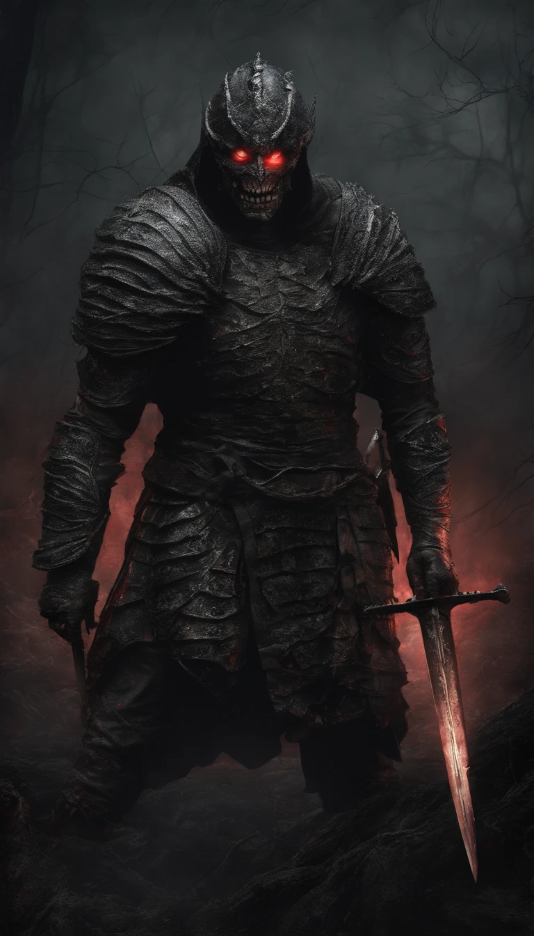 (best quality,ultra-detailed,realistic:1.37),ancient warrior with sword and shield,supernatural art,demonic creature,red glowing eyes,extremely detailed portrait, portrait, warrior, ancient, sword, shield, supernatural, demonic creature, red glowing eyes
