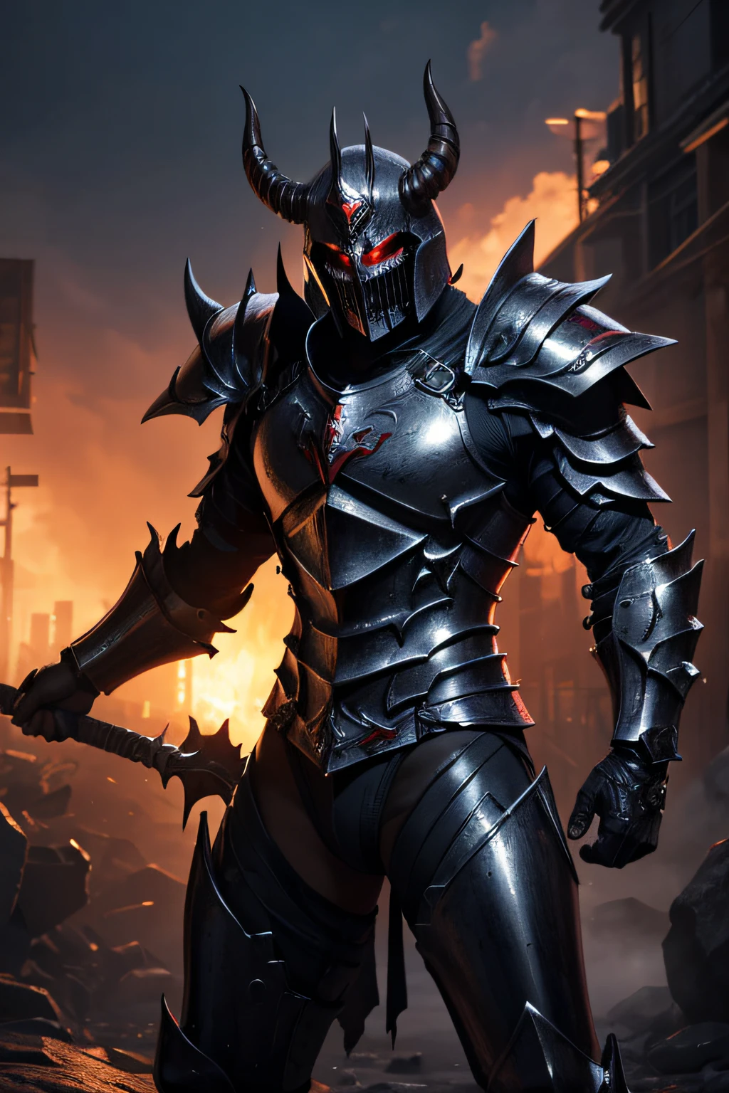 ( masutepiece, 4K resolution, Ultra-realistic, Very detailed) Ares Scary Demon Armor