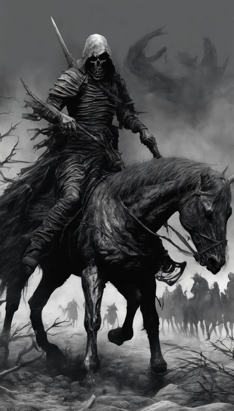 Undead soldiers and horses，Bloody demonic creature