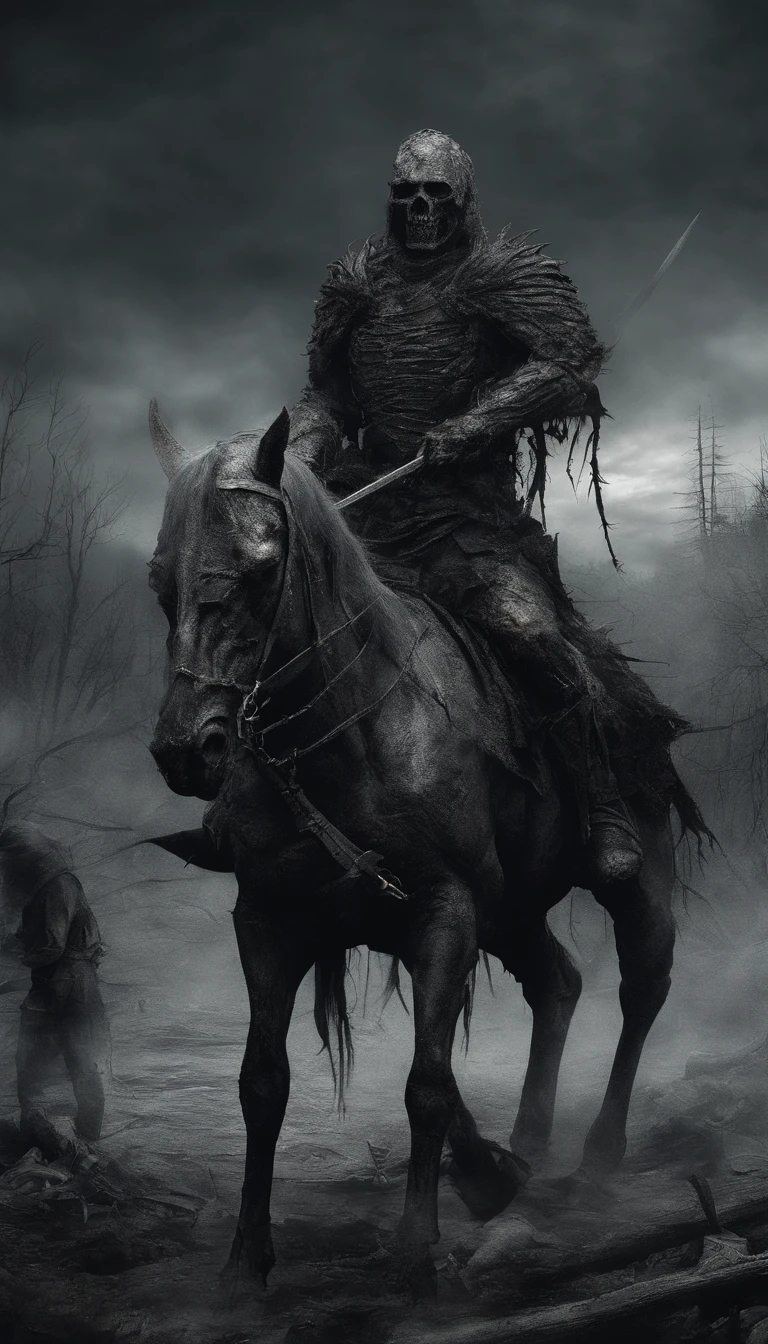 Undead soldiers and horses，Bloody demonic creature
