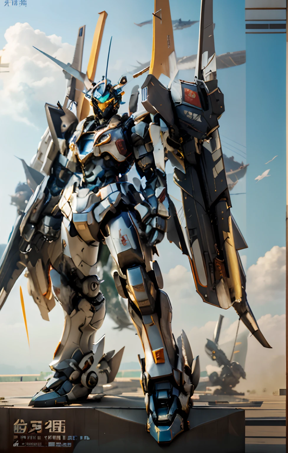8K,k hd,Has basic characteristics of tanks and aircraft,Machine armour wind,succinct,Handsome,Domineering,China-style,Chinese dragon style,The turret is mounted on the mecha,decolletage,The back side of an airplane wing acts as an airfoil,Robots are mainly red,Partly yellow