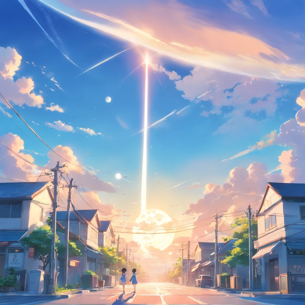 Background with　天空　Sunnyday　daytime　morning　blue-sky　3moon
