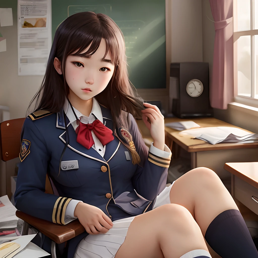 A high school girl whose uniform is in disarray