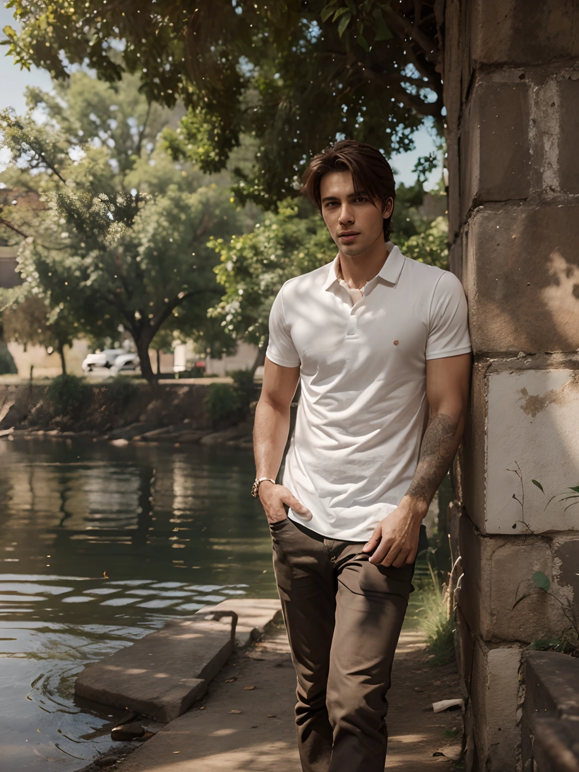 Change background riverside,hot handsome boy,8k, ultra realistic