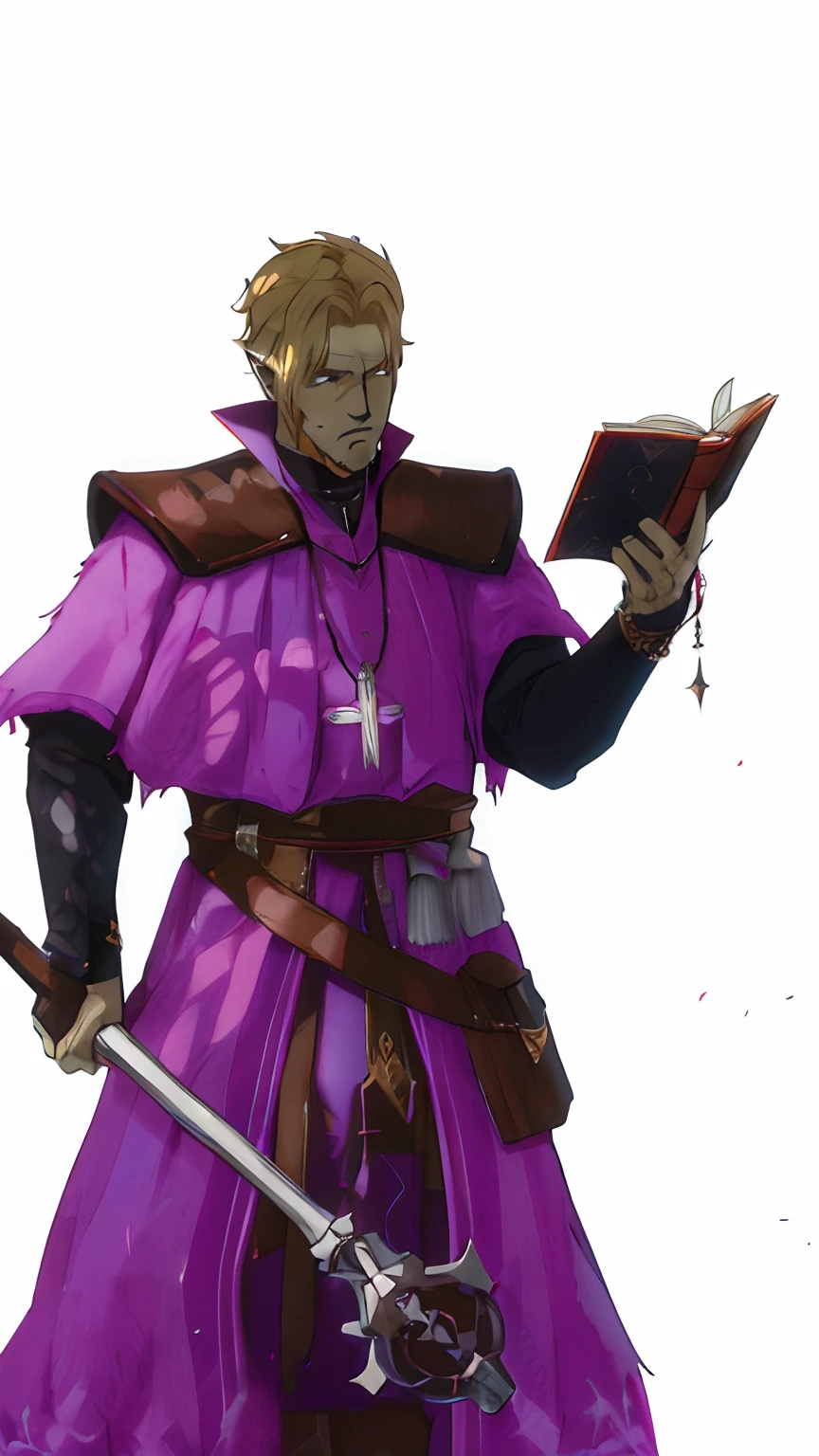 ((belo orc)) with short straight blonde hair dressed like a clergyman holding a book in one hand and in the other a sledgehammer 4k HD