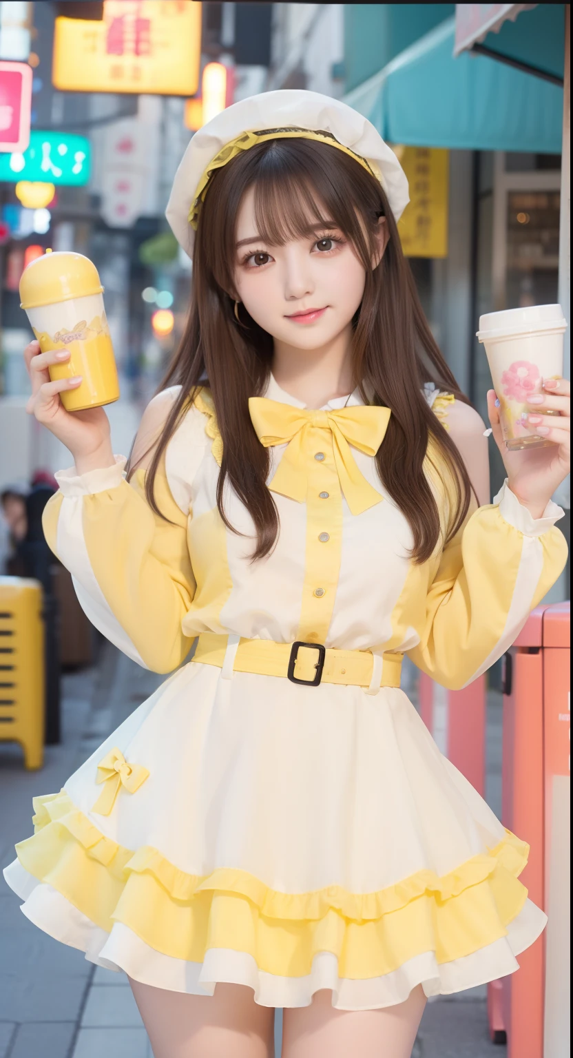 infp young woman、Good Style、light brown hair、fairytale、Idol face、large full breasts、、Fluorescent yellow、a miniskirt