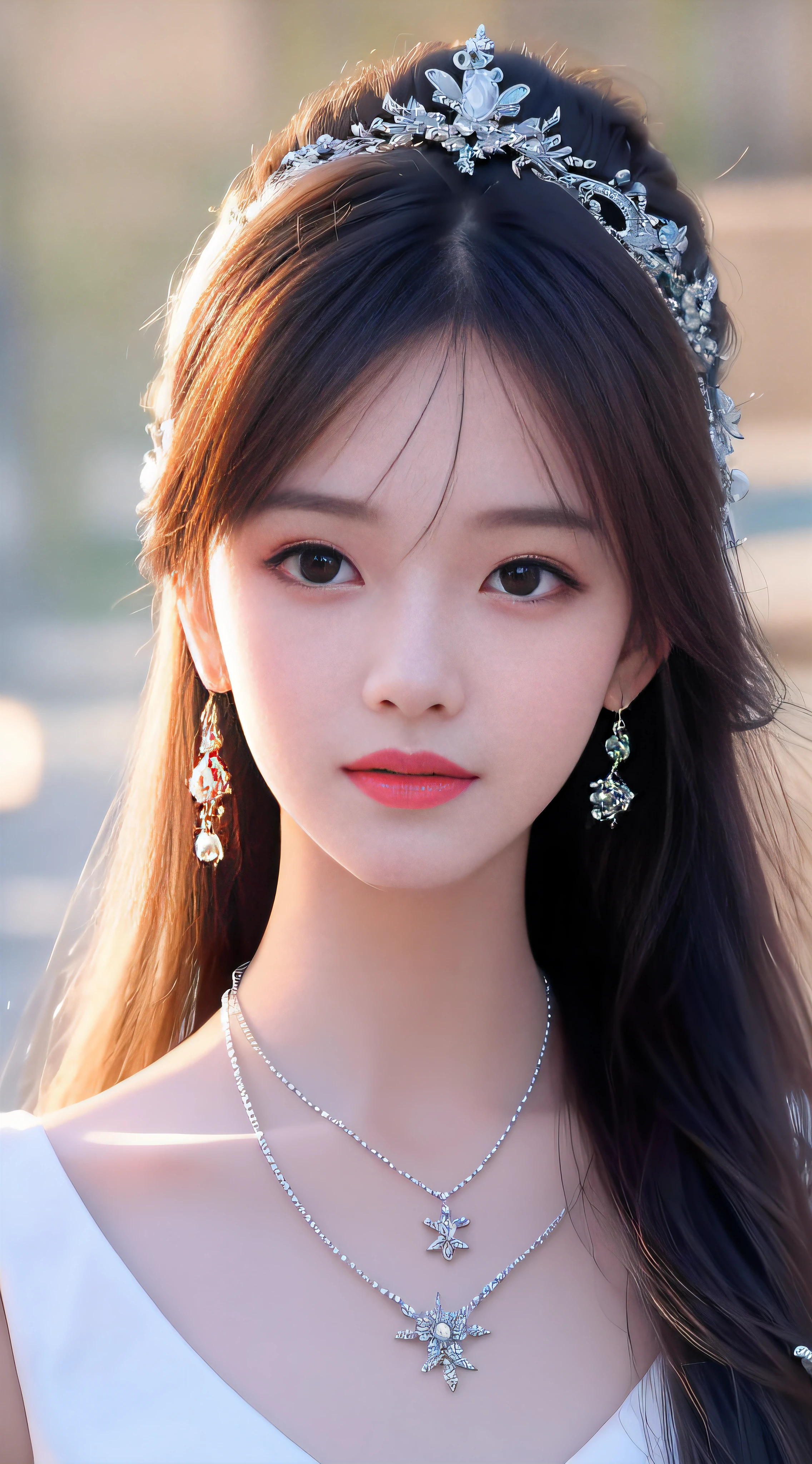 Best Quality, Masterpiece, High Resolution, 1Girl, Porcelain Dress, Hair Accessories, Necklace, Jewelry, Beautiful Face, Physical, Tyndall Effect, Realistic, 1 Girl, Shadow Studio, Edge Lighting, Two-Color Lighting, (High Detail Skin: 1.2), 8k UHD, DSLR, Soft Light, High Quality, Volumetric Light, Voyeur, Photo, High Resolution, 4K, 8K, Background Blur,