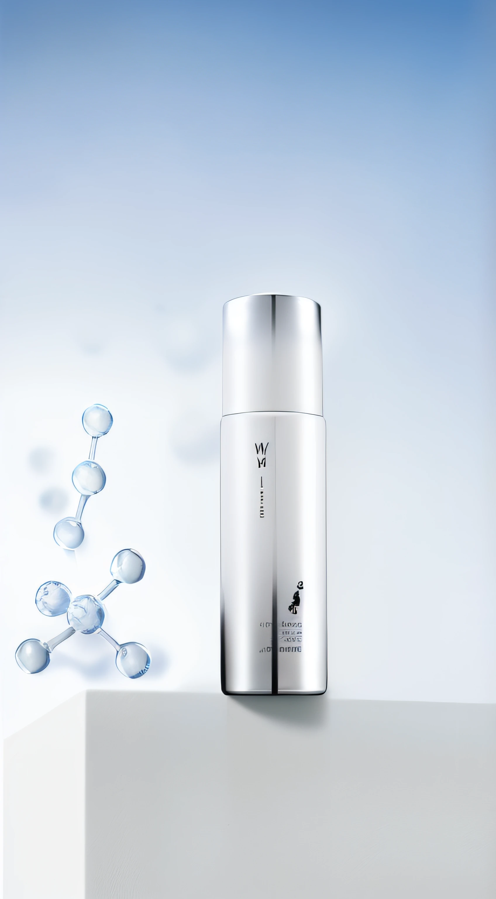 There was a bottle of water on the table，There are bubbles coming out of it, White shiny skin, Milky white skin, White porcelain skin, Shiny white skin, with white, sleek white, gleaming white, ji-min, White mist, White head, Porcelain white skin, Product photo, whie tcolor, Detailed picture, Official product image, White skin